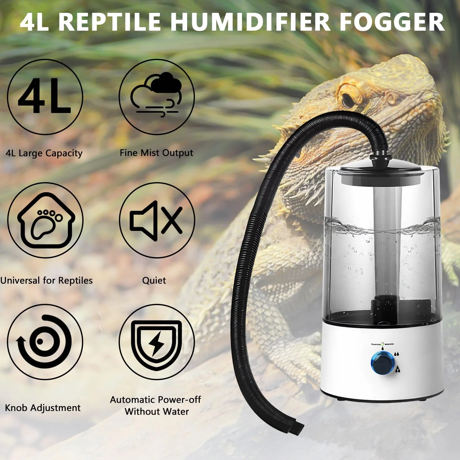 Humidificateur d'air pour reptiles 4 l avec tube rétractable brumisateur silencieux terrarium