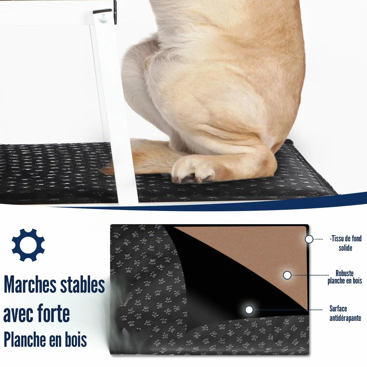Extra Wide Foldable Dog Car Steps for Large Dogs, Portable Folding Pet Stair Ramp with Non-Slip Rug Surface，Lightweight Dog Ramps for Cars and SUV,Truck, Dog Car Stairs for Large Dogs Up to 115kg