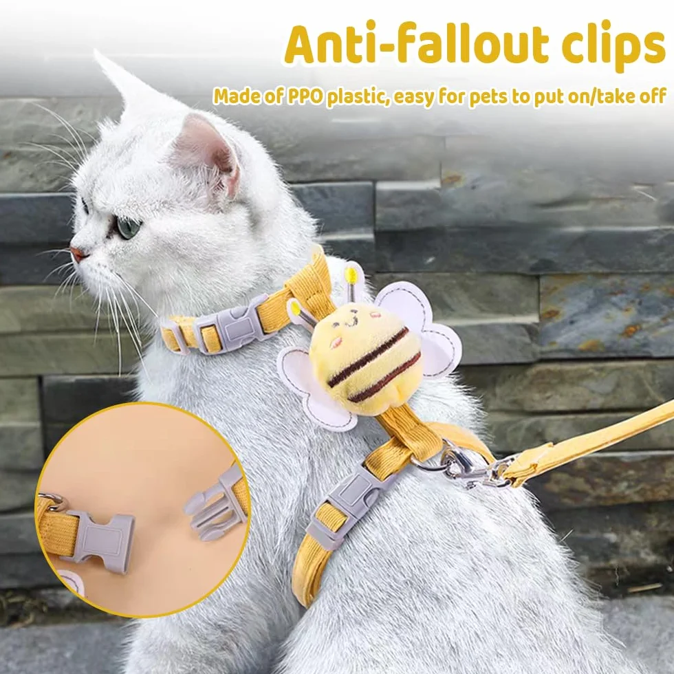 Harnais Laisse Chat Anti-Évasion Réglable 1,2 M Filet Respirant pour Chatons Lapins Promenades Extérieur