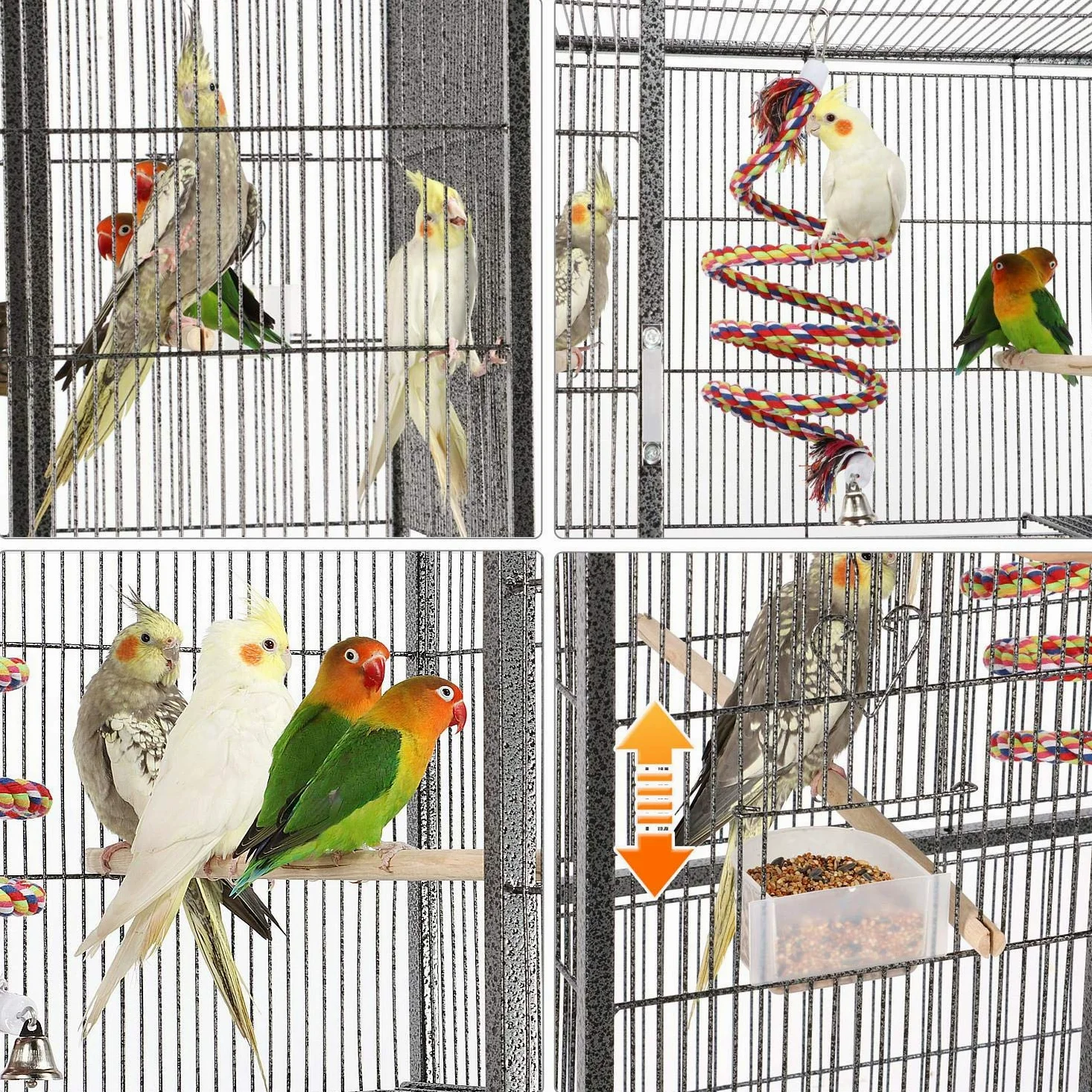 Yaheetech Grande Cage à Oiseaux, volière à 3 Niveaux, pour perruches, perroquets, calopsittes, Chinchillas, rongeurs, Rats et Rats Noir Hauteur 176 cm