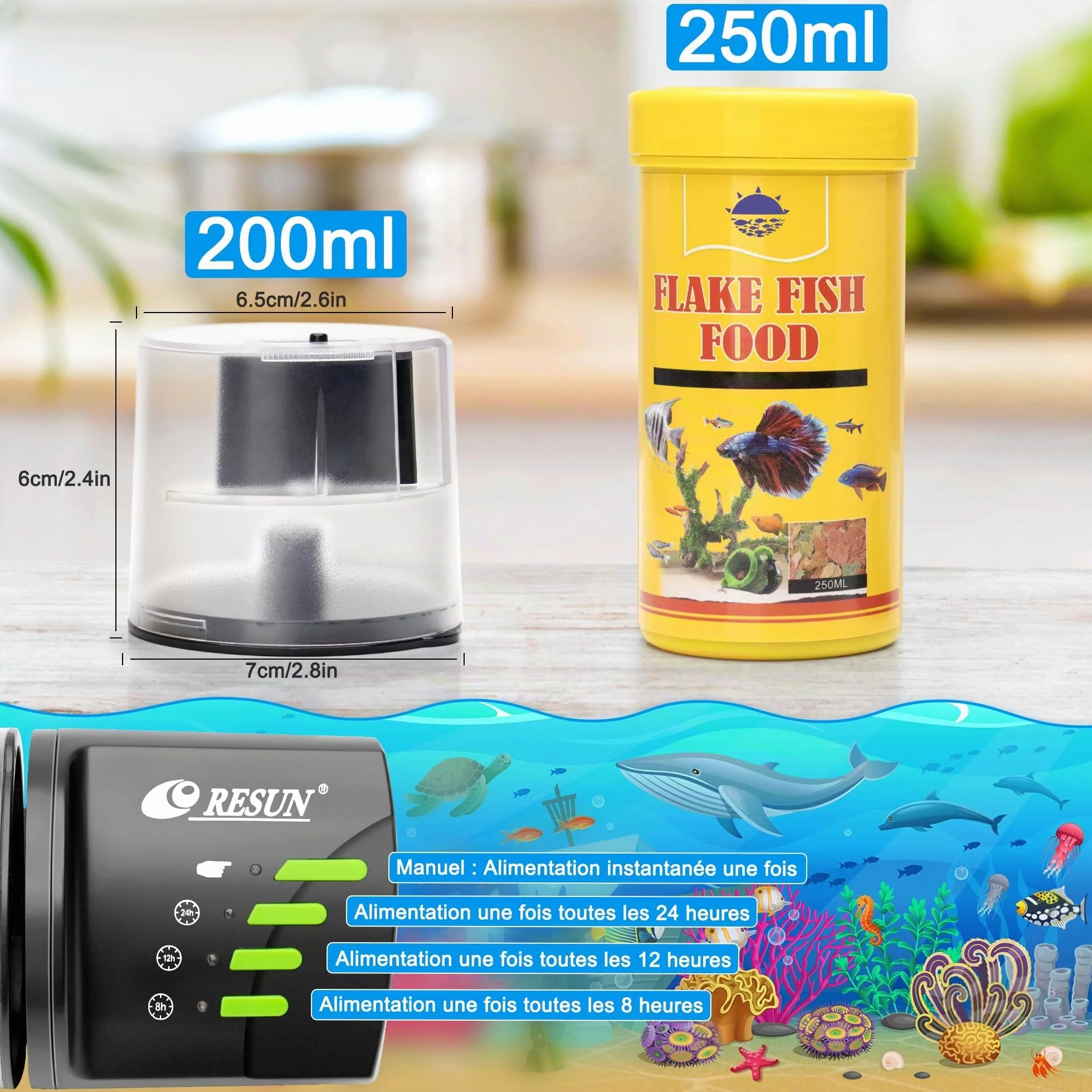 Resun AF2020 Aquarium Distributeur Nourriture Poisson Automatique Réglable