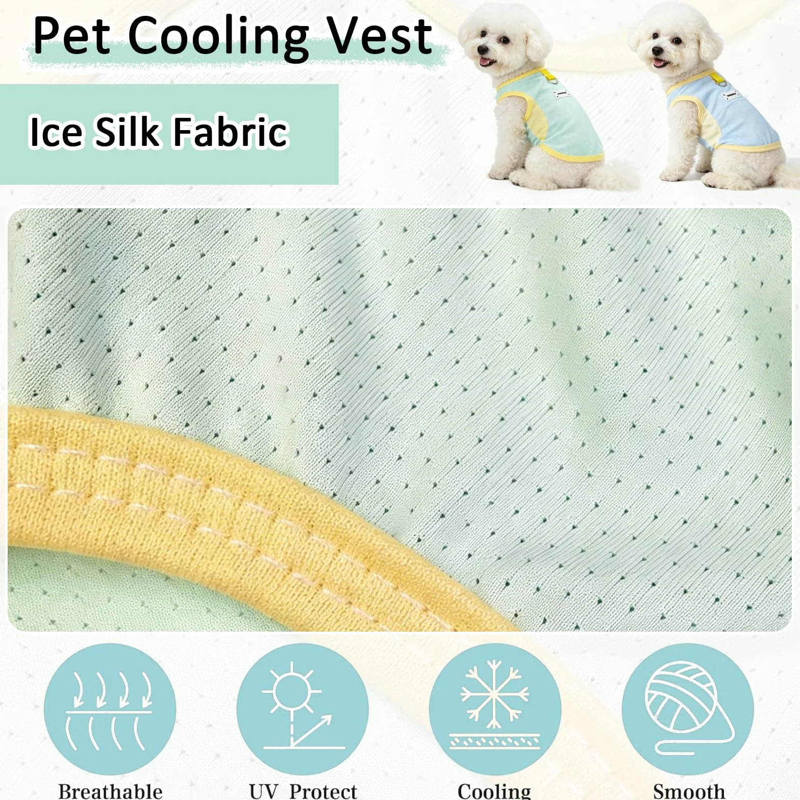 Lot de 2 gilets rafraîchissants pour chien en soie glacée respirante avec anneau en D, manteaux d'été frais pour chiens petite à moyenne taille (vert/bleu) (M)