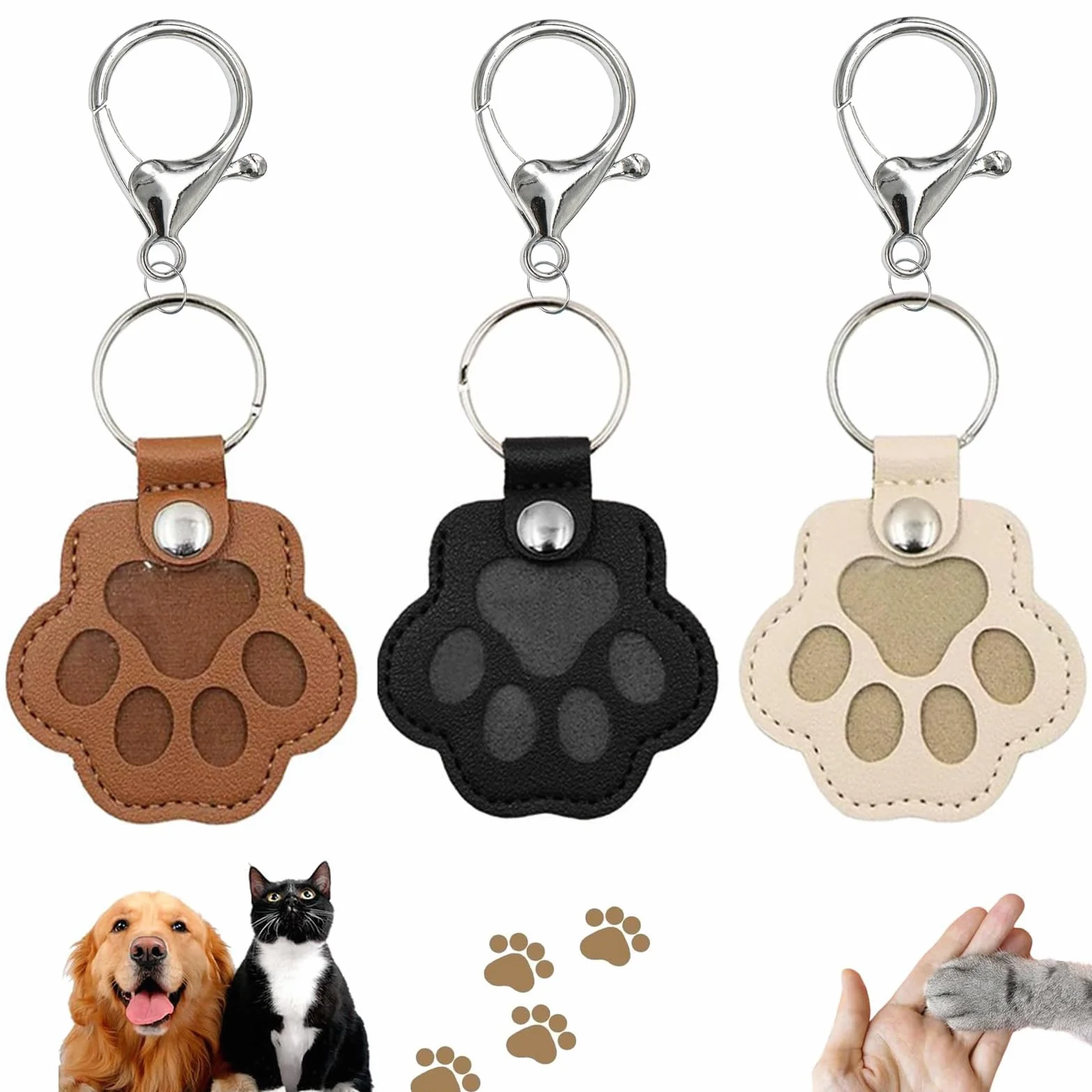 Porte-clés en Fourrure pour Animaux de Compagnie, Boîte à Souvenirs en Cuir Forme Patte de Chat