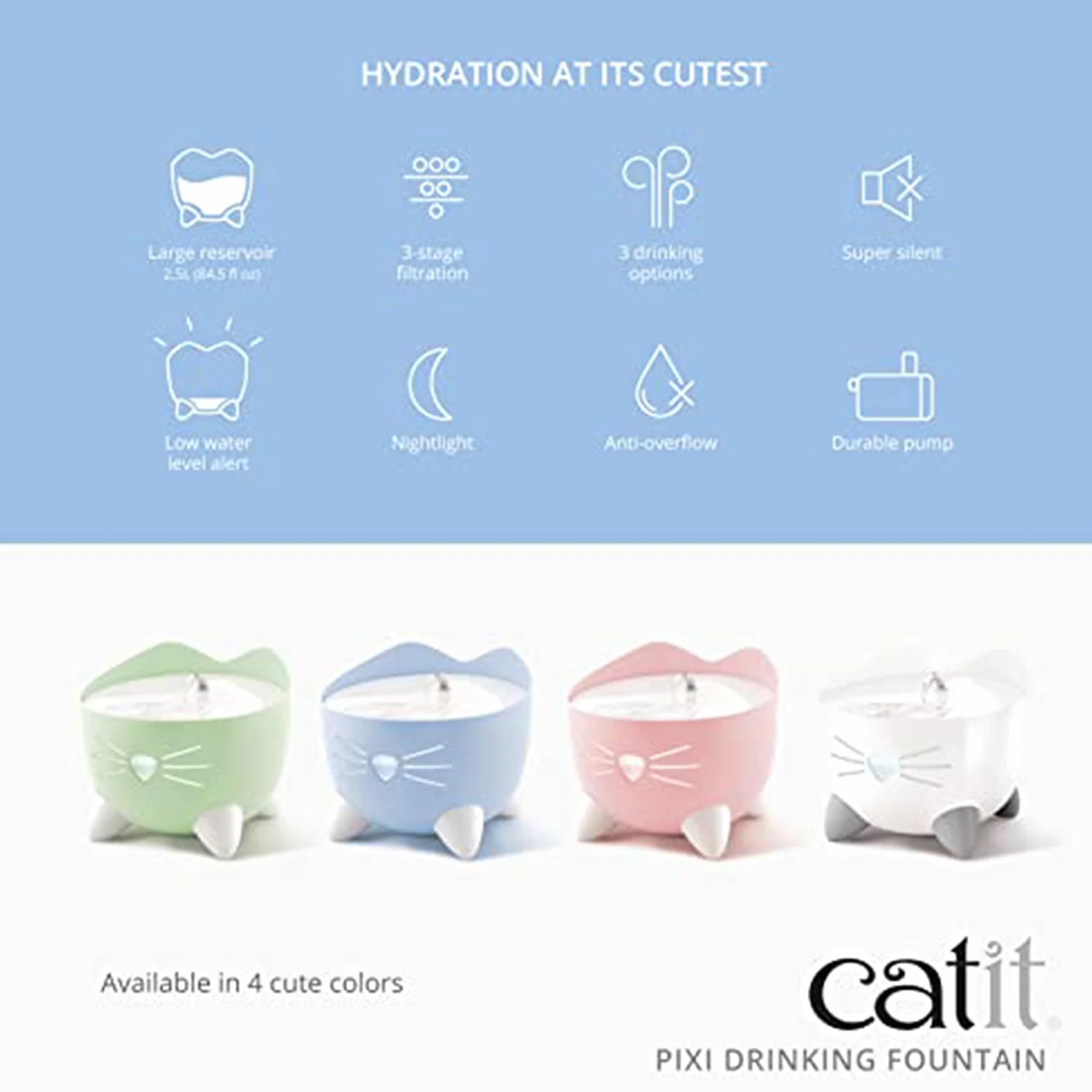Catit Pixi Fontaine à Eau pour Chat 2,5 L Blanc