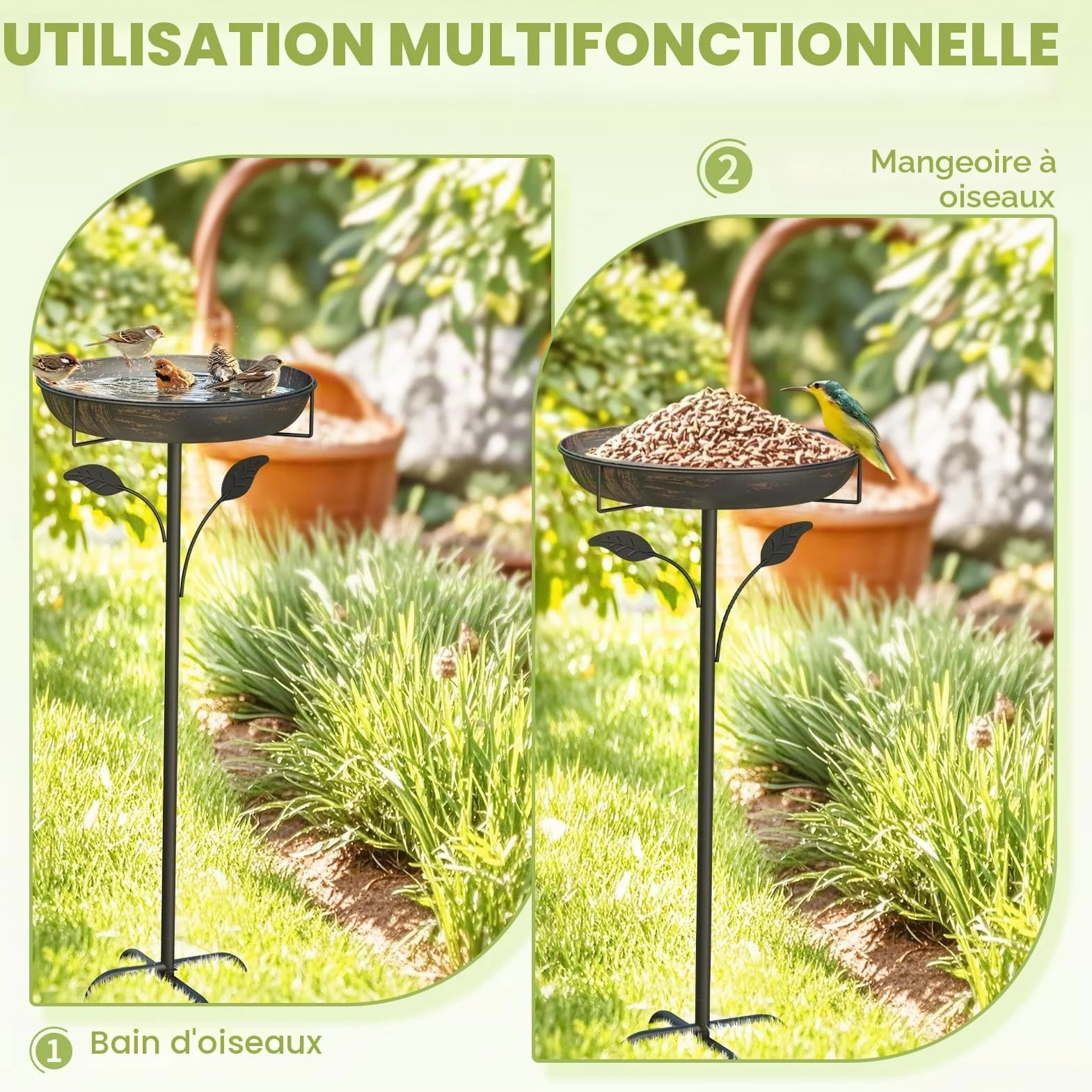 Abreuvoir pour oiseaux 30 cm métal extérieur jardin mangeoire debout résistant hiver