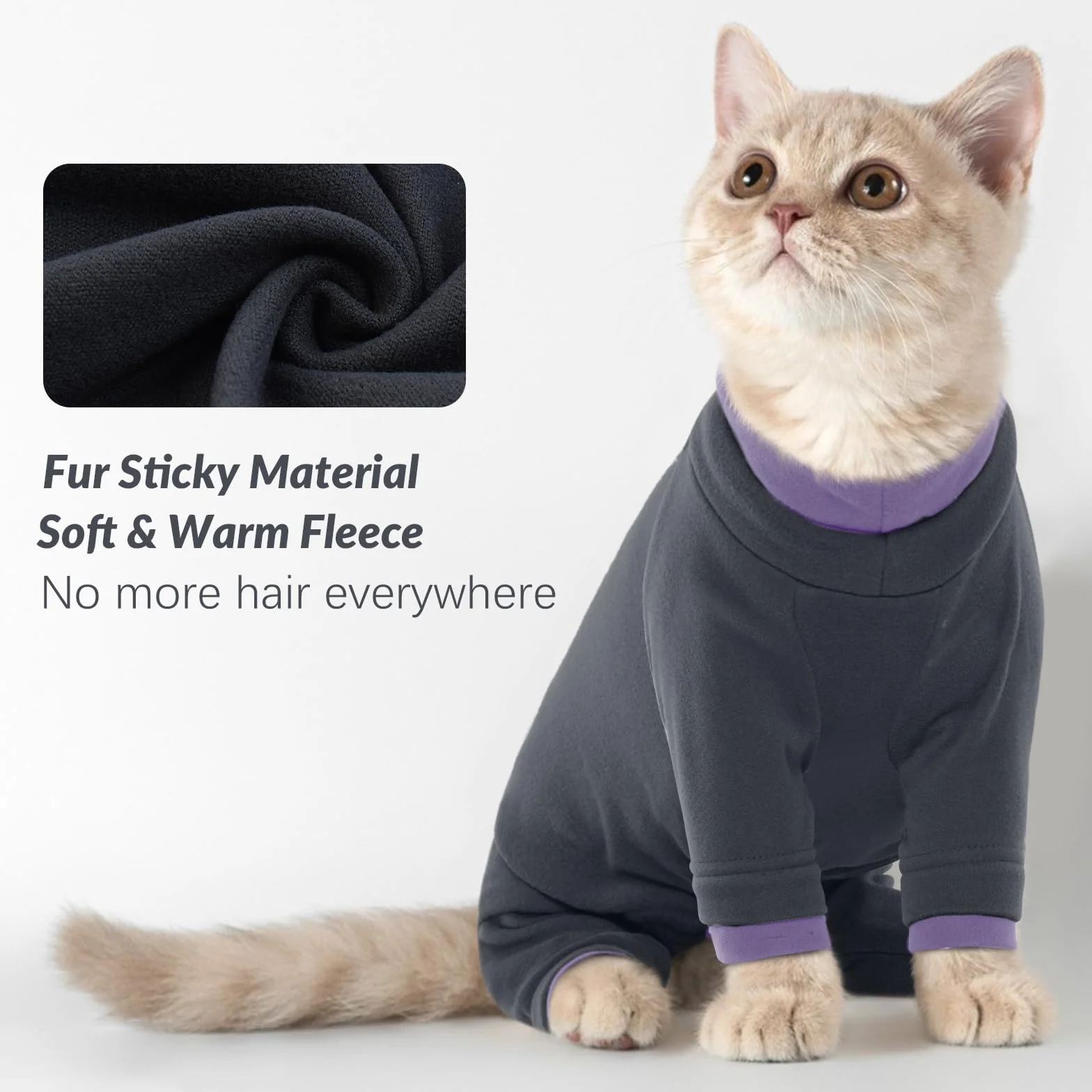 Manteau Chaud d'Hiver pour Chats, Sweat-Shirt Pyjama Body Post Opératoire Noir M