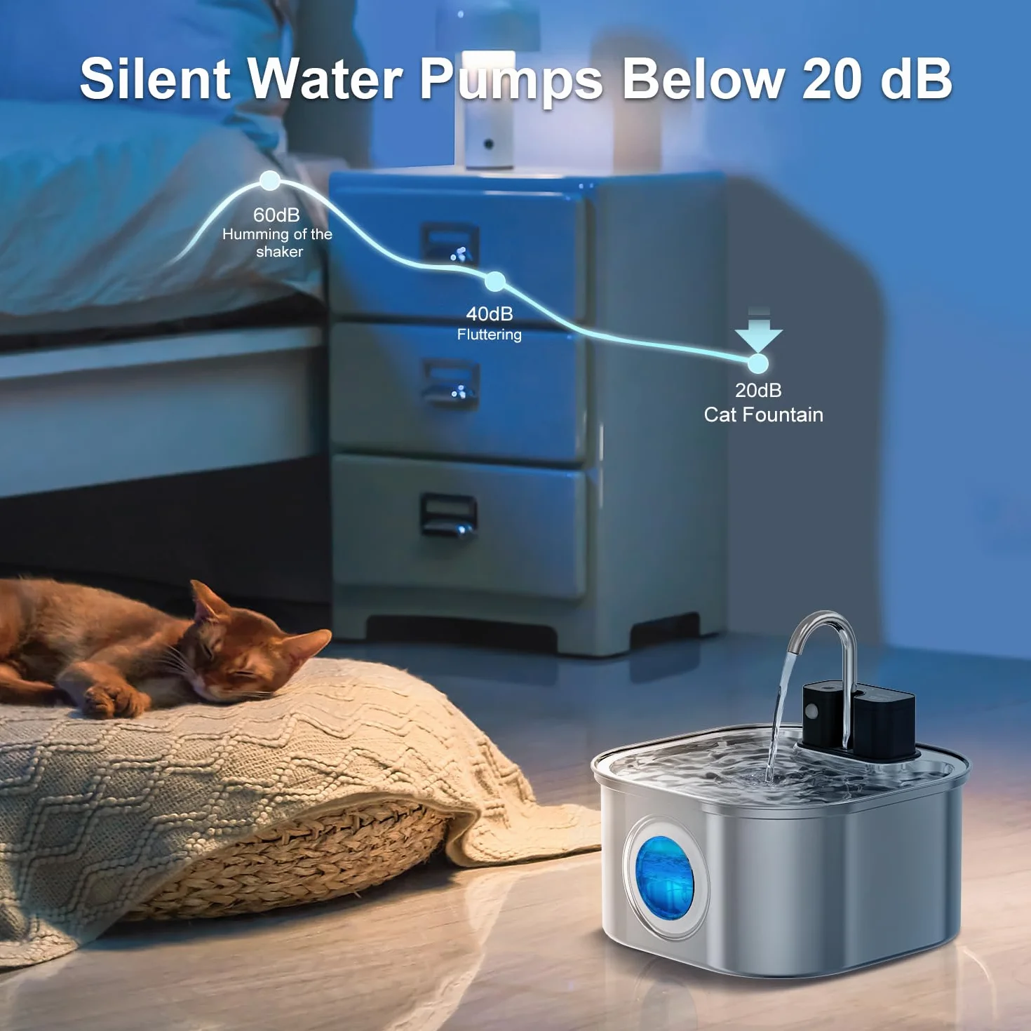 Fontaine à Eau pour Chat sans Fil 3.2L Acier Inoxydable avec Détecteur de Mouvement Batterie 4000 mAh Pompe Silencieuse Filtre Charbon Actif