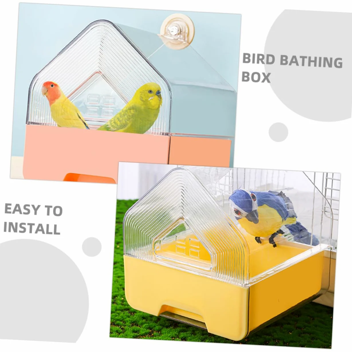 Sosoport Bain de Cage à Oiseaux avec Tiroir, Design Suspendu, 2 Pièces | Plastique, Rose et Jaune, pour Perruches et Calopsittes, Usage en Cage, Format Compact
