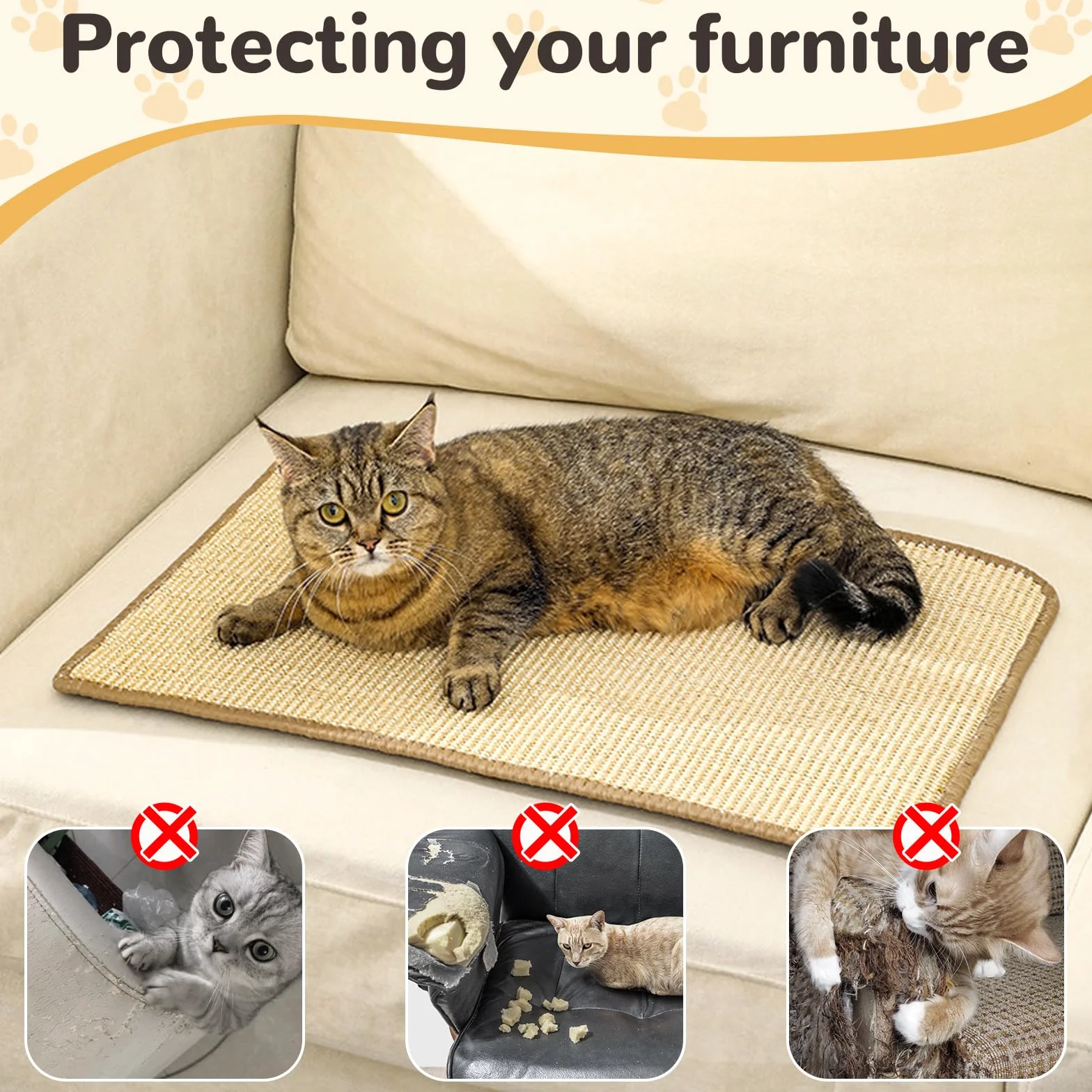 KOUHA Lot de 2 Tapis à Gratter pour Lapin Sisal Naturel Protège Canapés