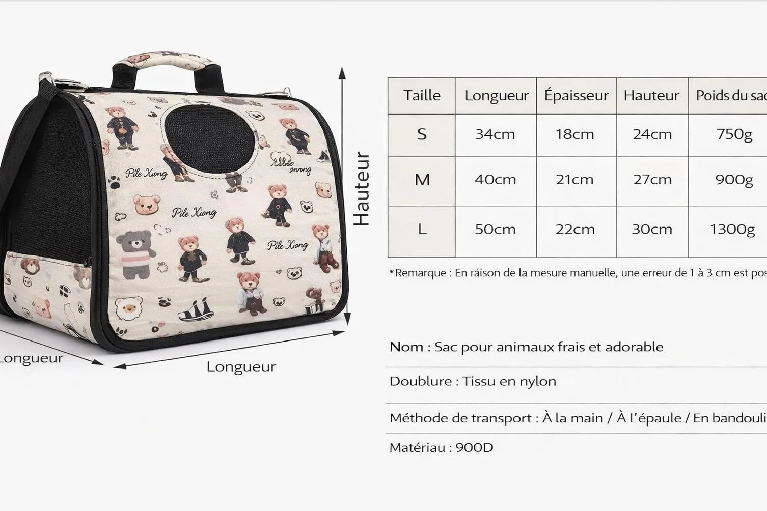 Sac de Transport Chat et Chien Petit – Caisse de Voyage Souple Respirante – Transporteur Animal Cabine Avion – Léger, Pliable