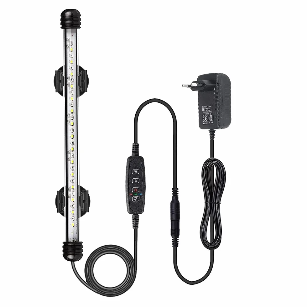 VARMHUS LED Aquarium Lampe Fish Tank Light 28cm minuterie marche arrêt automatique 3 modes éclairage intensité variable blanc bleu