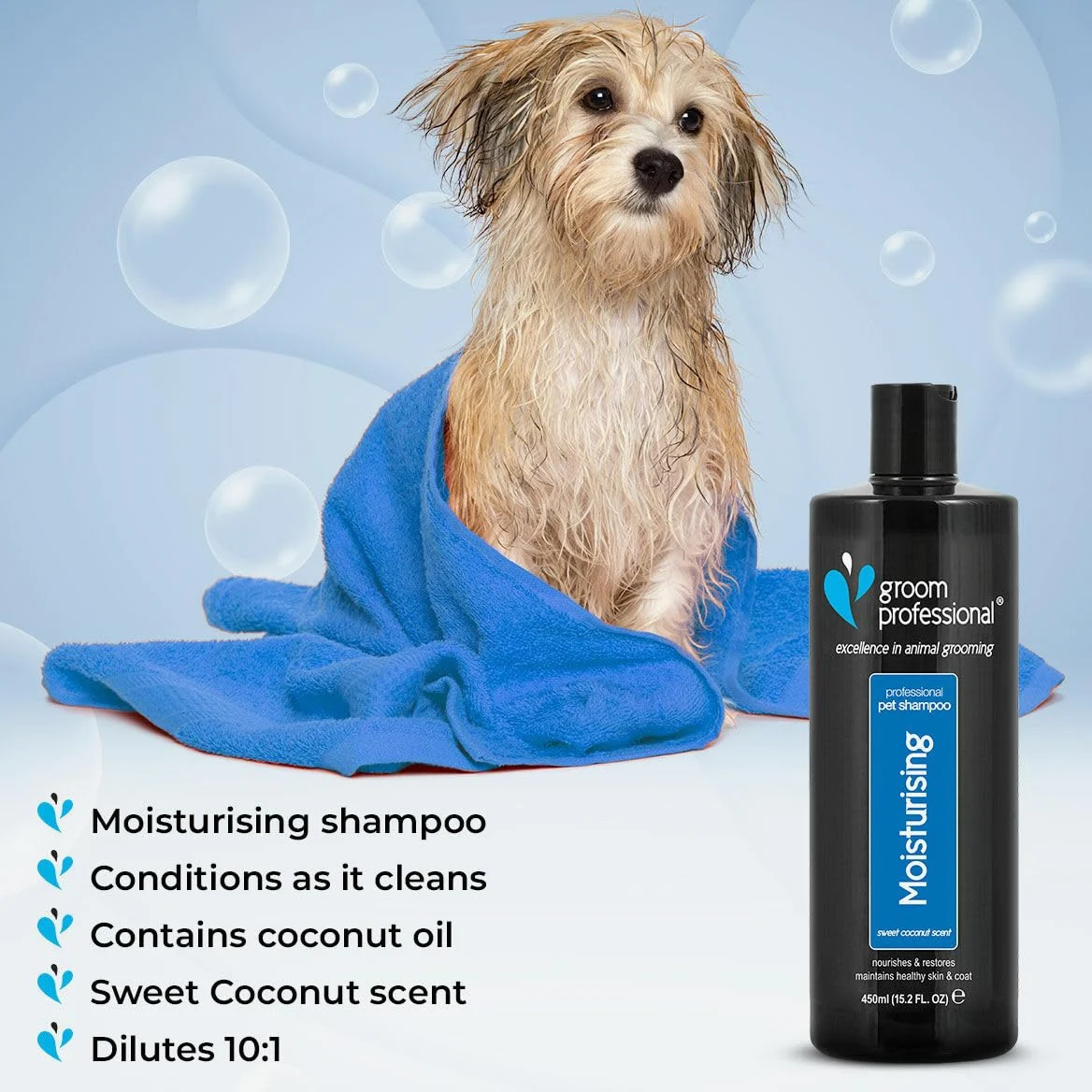 Groom Professional Shampooing hydratant pour chien à la noix de coco (4 l) - Format salon 10:1 - Avec huile de coco pour brillance et douceur - Nettoie en profondeur - Parfum agréable - Fabriqué au