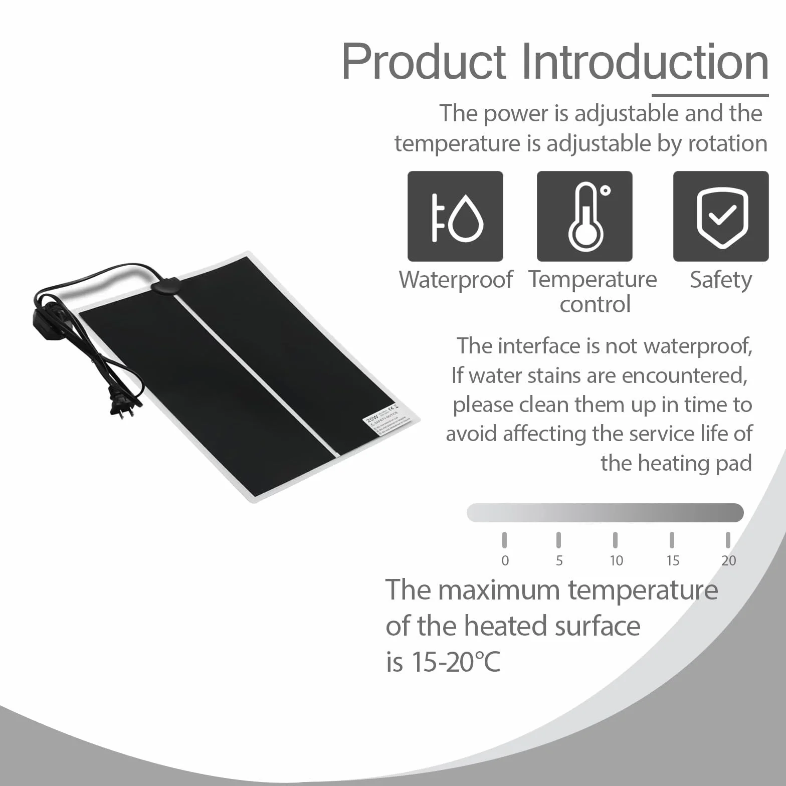 Tapis Chauffant Reptile Terrarium 5W 220V-240V 15x14CM avec Régulateur de Température
