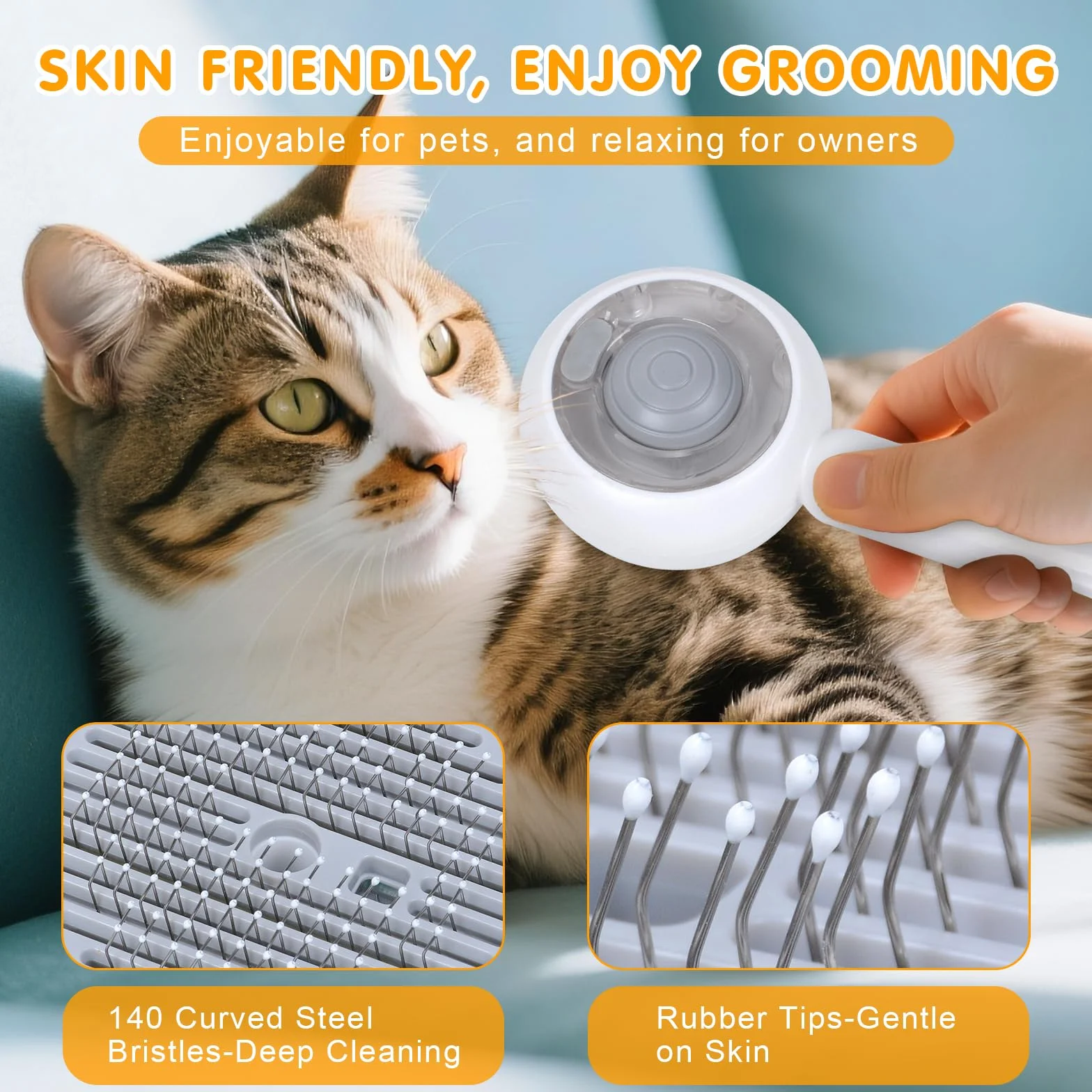 Brosse à Vapeur pour Chat Chiens 4 en 1 Qoosea Autonettoyant, Peigne de Massage en Spray, Blanc