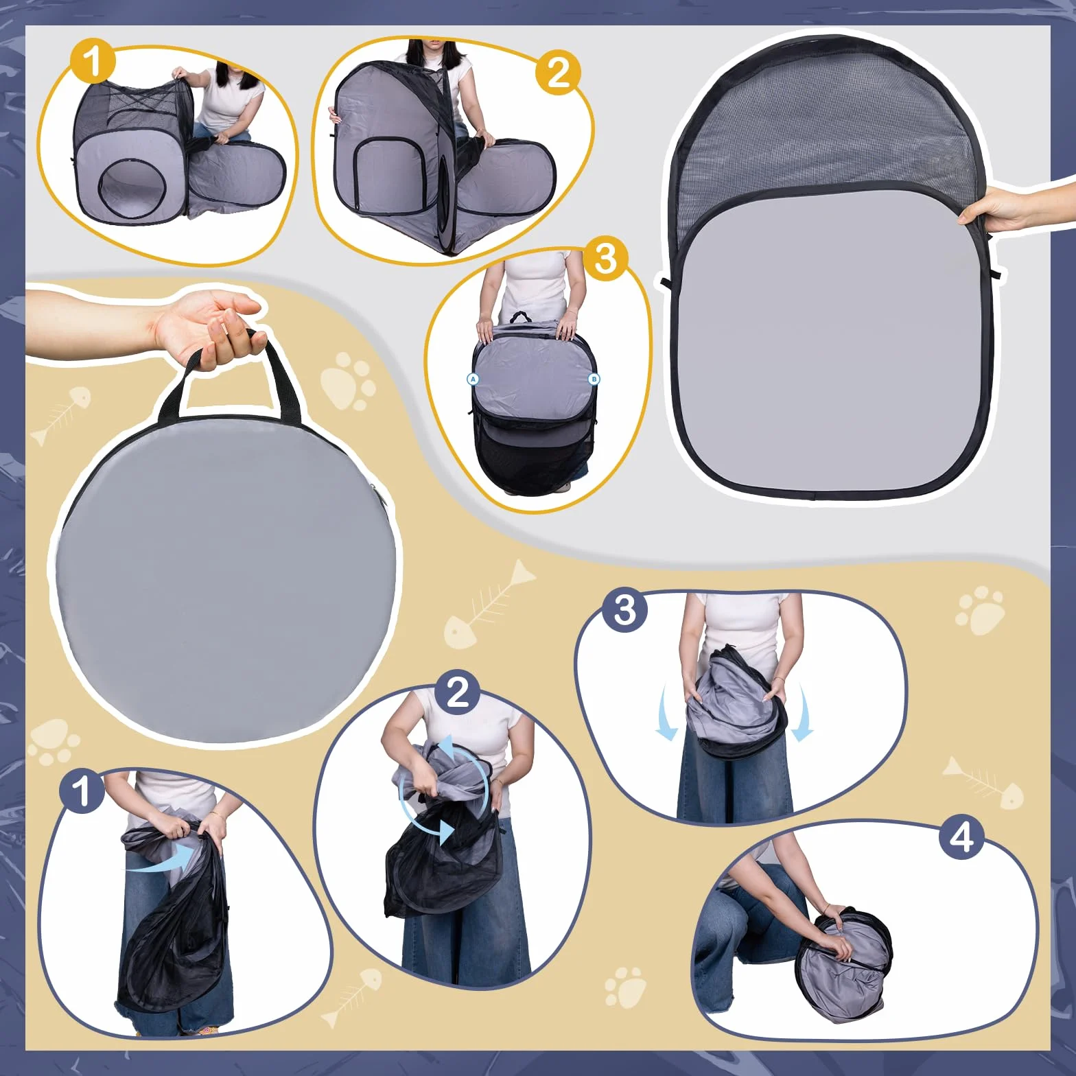 Parc pliable pour chat avec tunnel, tente portable pour animaux de compagnie, intérieur extérieur