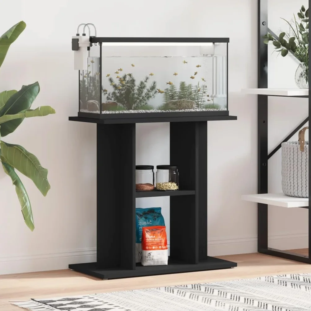 vidaXL Support pour Aquarium, Armoire 3 Niveaux, Meuble de Base avec Rangement, Noir Bois d'Ingénierie