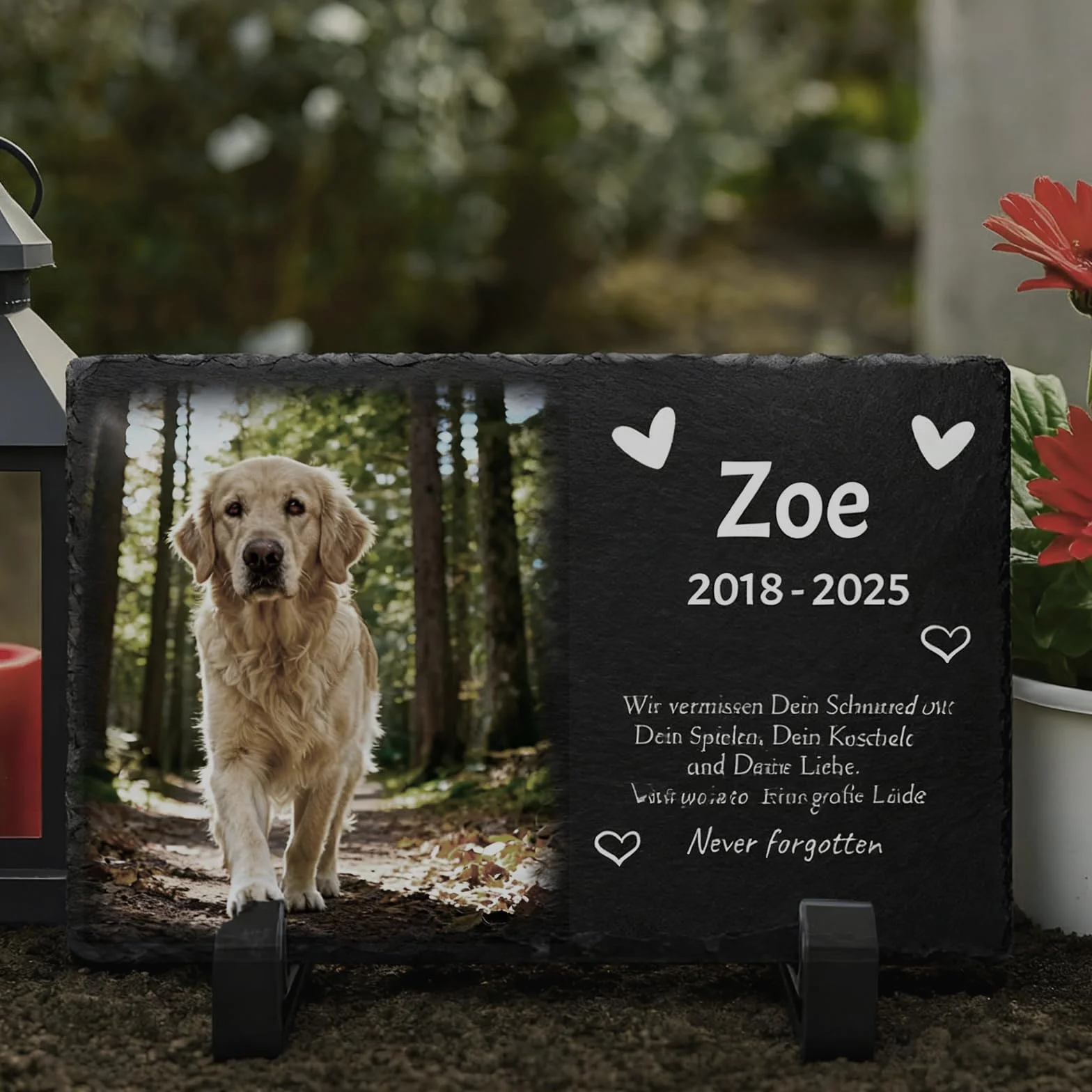 Plaque Commémorative Personnalisée pour Chien, Cadre Photo Souvenir avec Texte