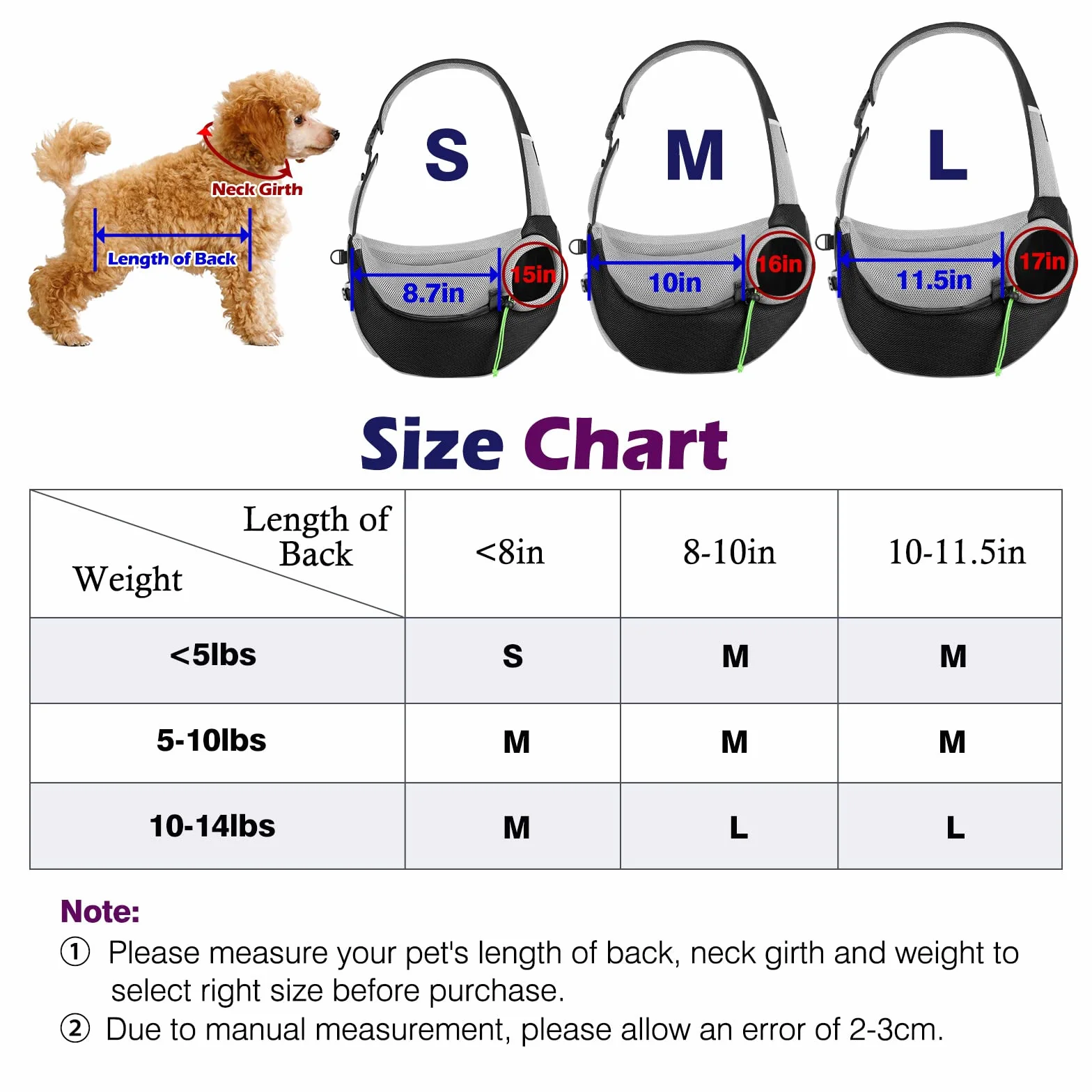 Pawaboo Sac de Transport pour Animal de Compagnie, Sac à Bandoulière Mains Libres avec Boucle en D, Sac à Dos en Maille Respirant pour Chiens, L - Noir