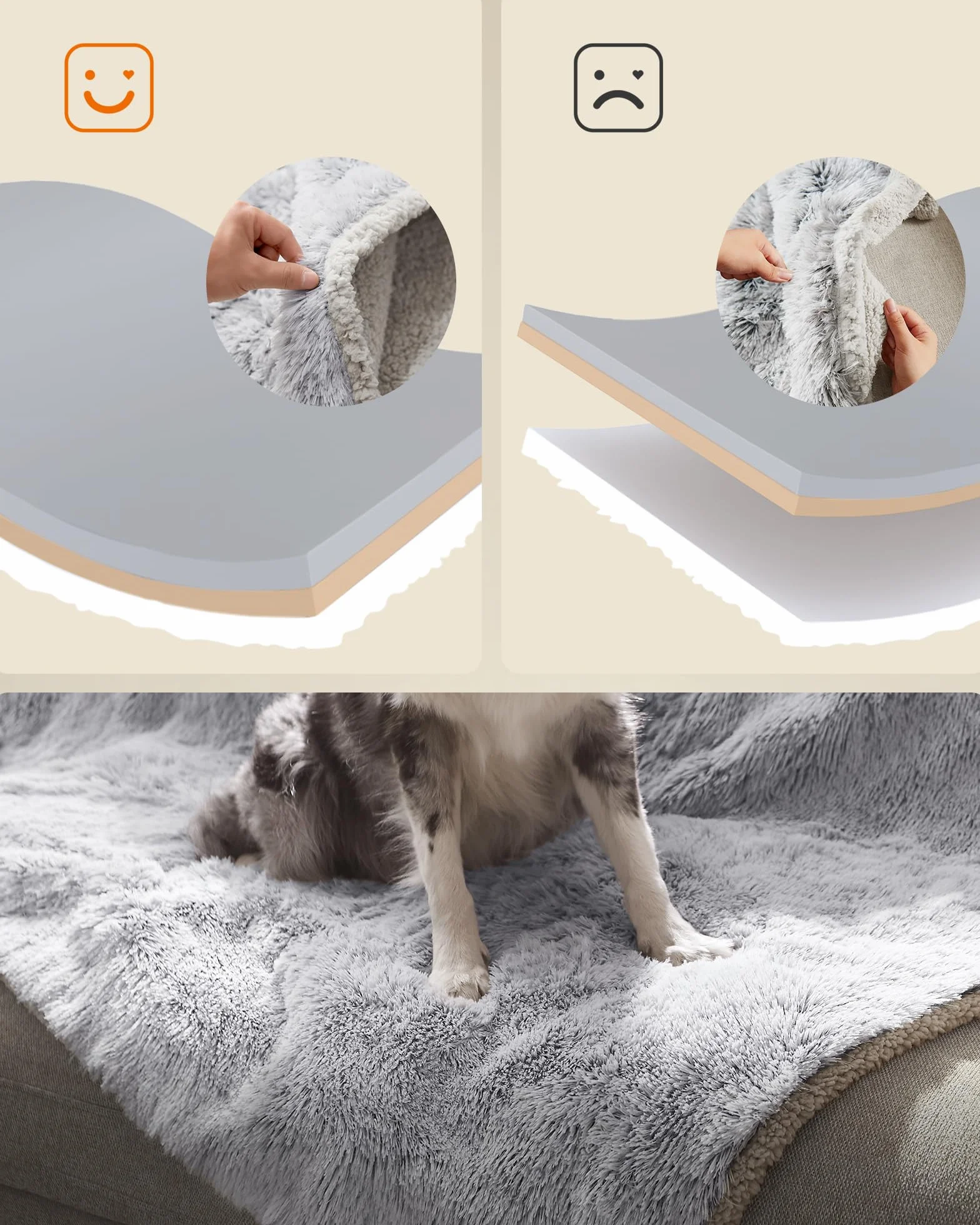 Feandrea Couverture Chien Hydrofuge 73x63 cm Polaire Sherpa Réversible Gris Ombré