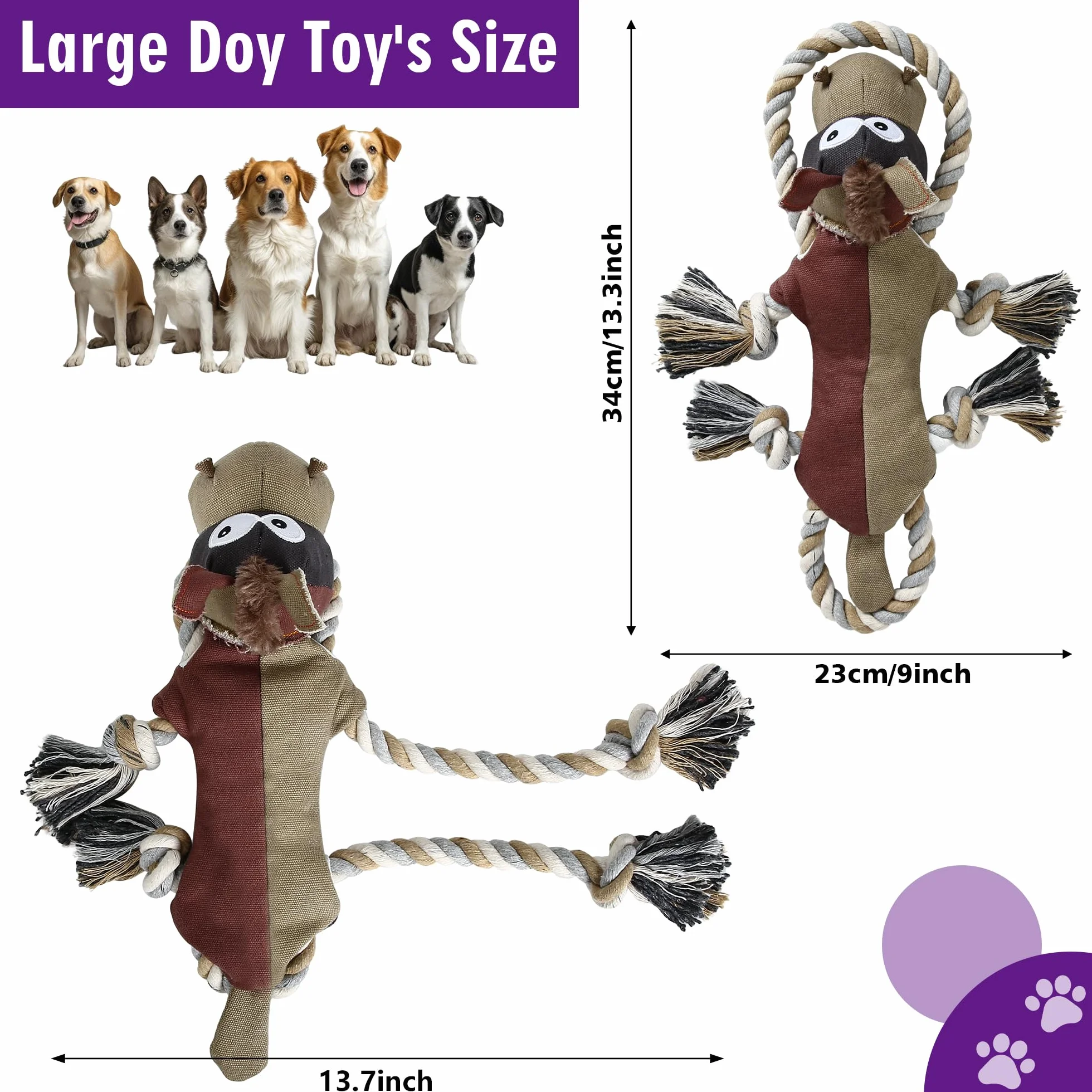 Jouet pour Chien Indestructible Mâcher Peluche Interactive Résistante avec Corde (Brun)