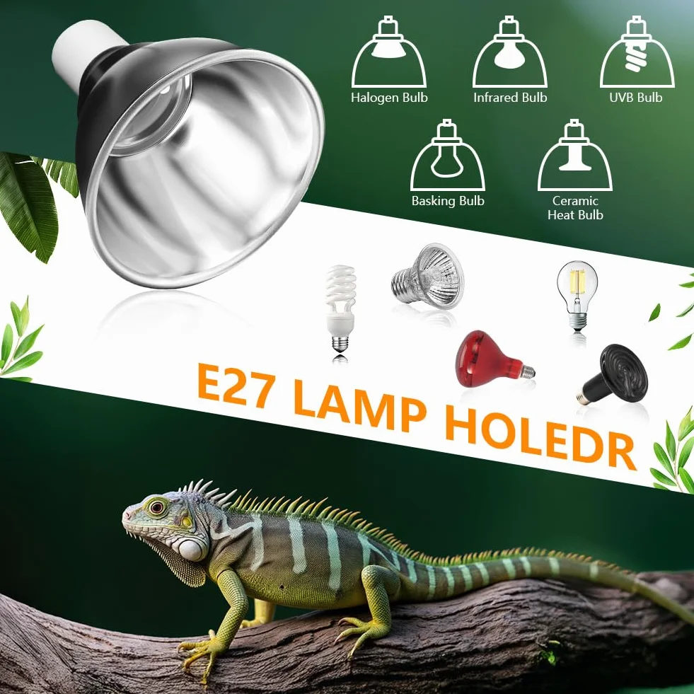 HOTUT Abat-jour chauffant pour reptile E27 avec clip, contrôle temps température, lampe dôme terrarium UVA UVB