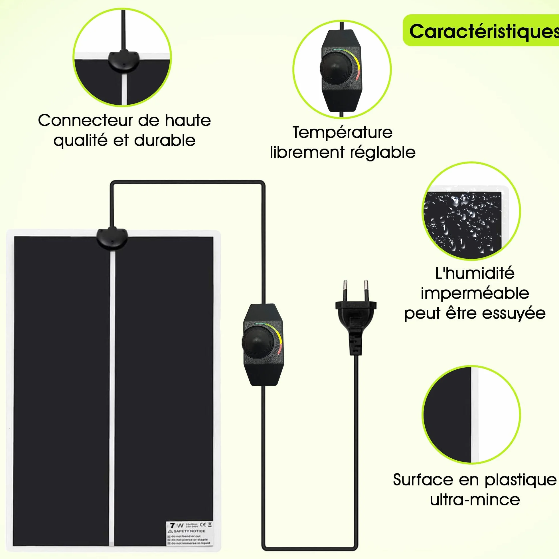 Fallcon Tapis Chauffant Terrarium 7W avec Thermostat - Chauffage pour Reptiles