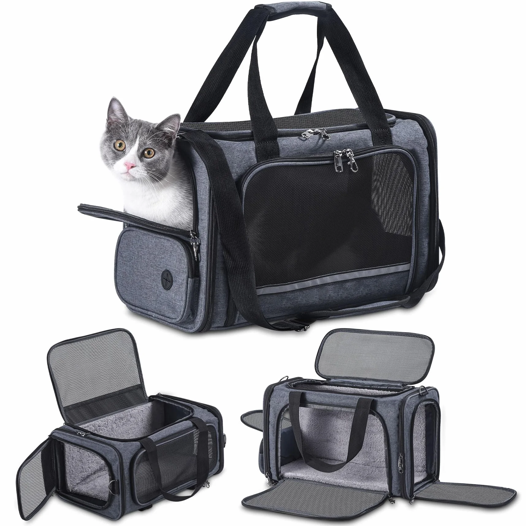 Sac de Transport pour Chat et Chien approuvé par l'avion TSA, côtés Souples, 44,5 x 21,6 x 27,9 cm, Gris