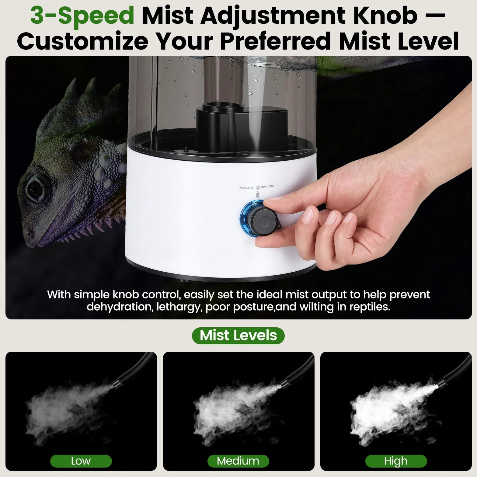 Humidificateur Aérien Reptiles 4L Générateur Brouillard Terrariums Double Tuyau Extensible Réglage Trois Niveaux Taille Pulvérisation Vaporisateur Ultra-Silencieux