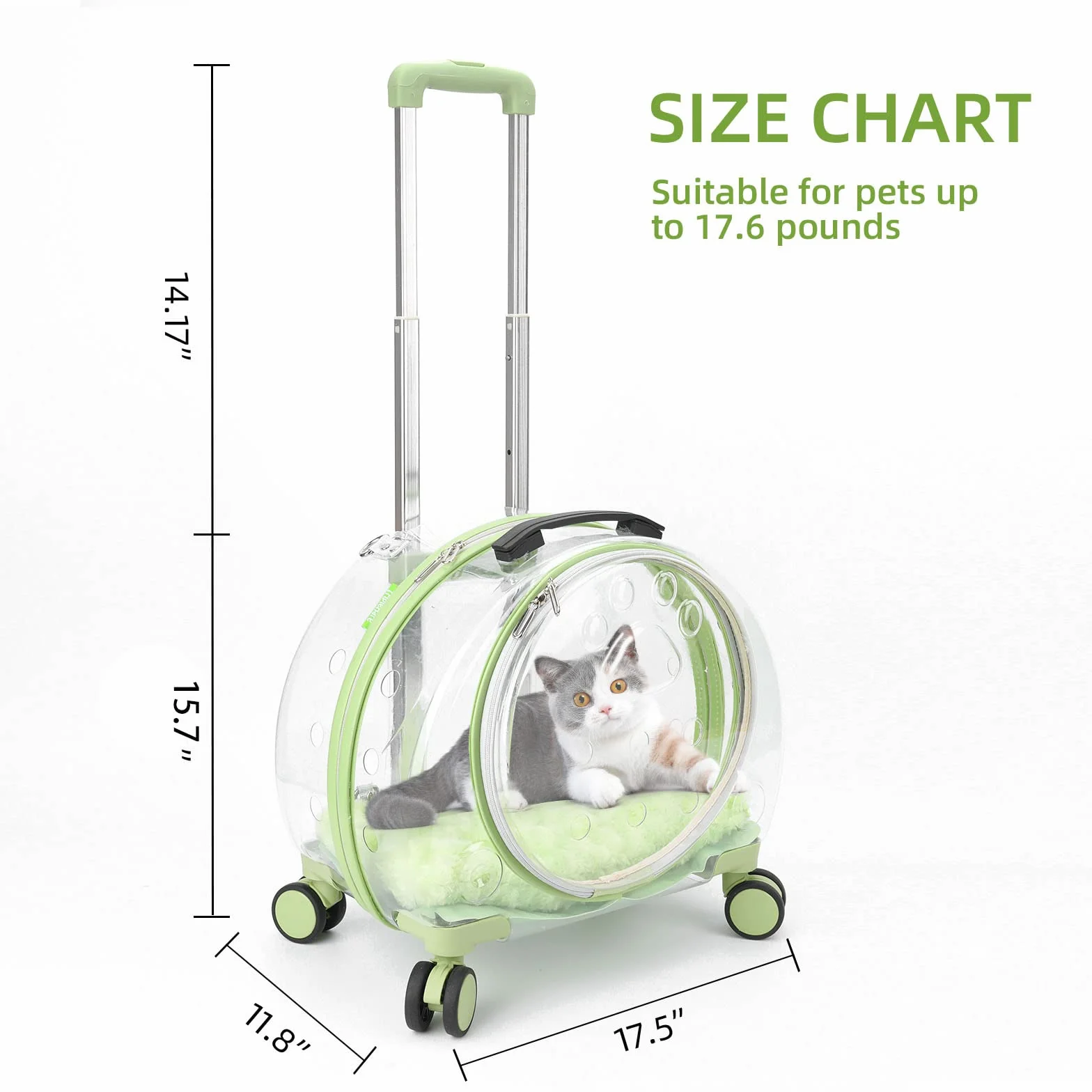 Sac de transport pour chat avec roulettes, transporteur mobile avec manche télescopique, sac de transport avec roulettes pour chiens et chats, transporteur de voyage portable pour petits animaux de