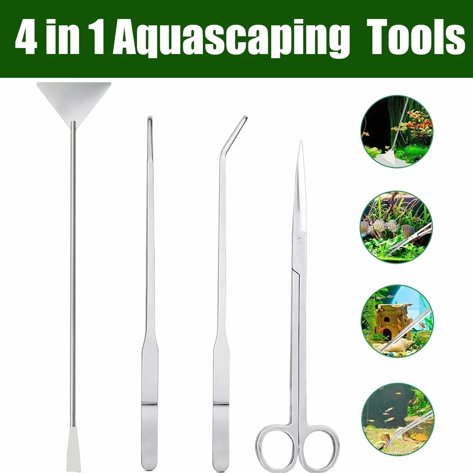 Kit d'outils d'aquarium en acier inoxydable 4 en 1, pince à aquascaping avec ciseaux, spatule et sac de rangement
