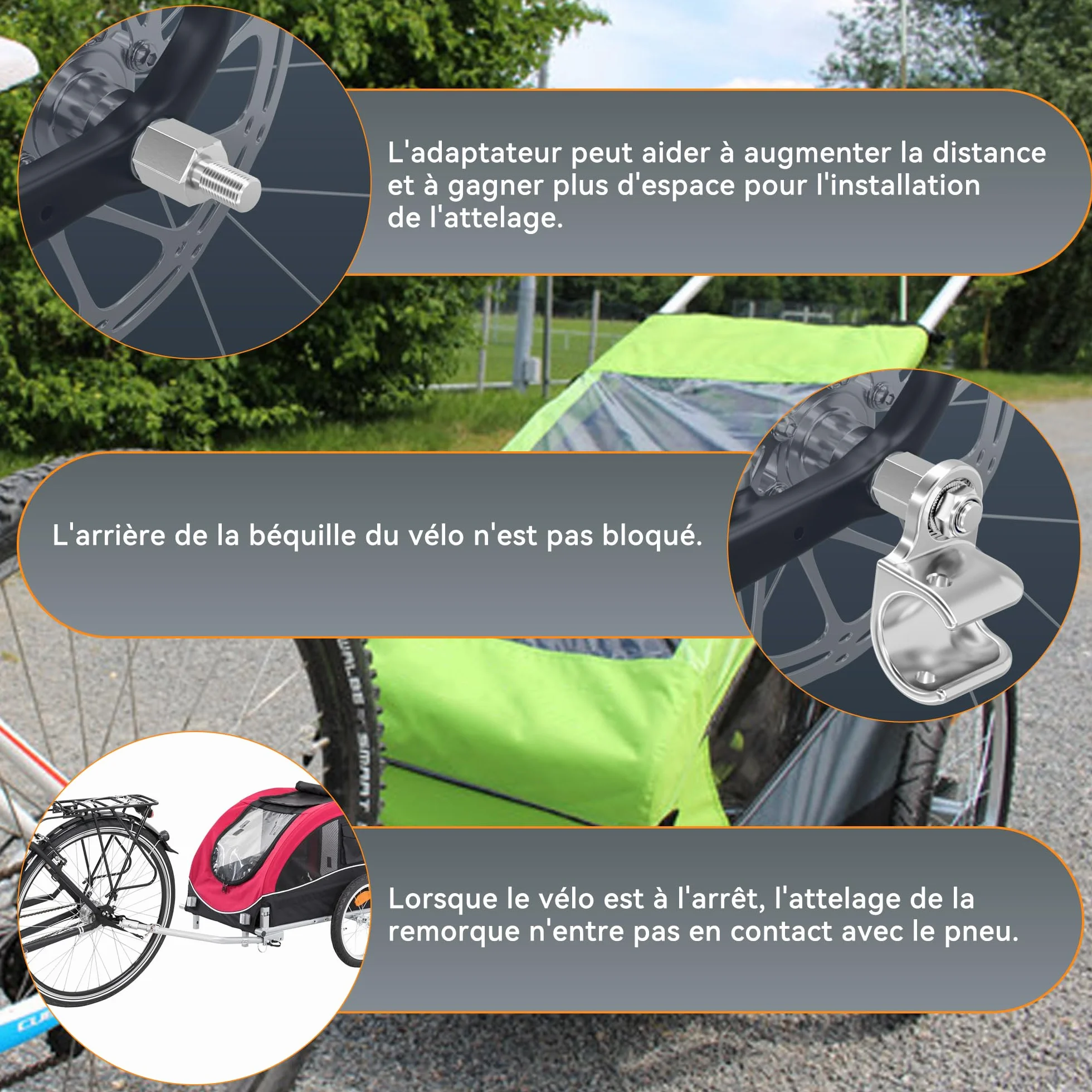 Adaptateur D'essieu de Vélo M12 X 1,25 Axe Traversant Connecteur Attelage Remorque Bicyclette