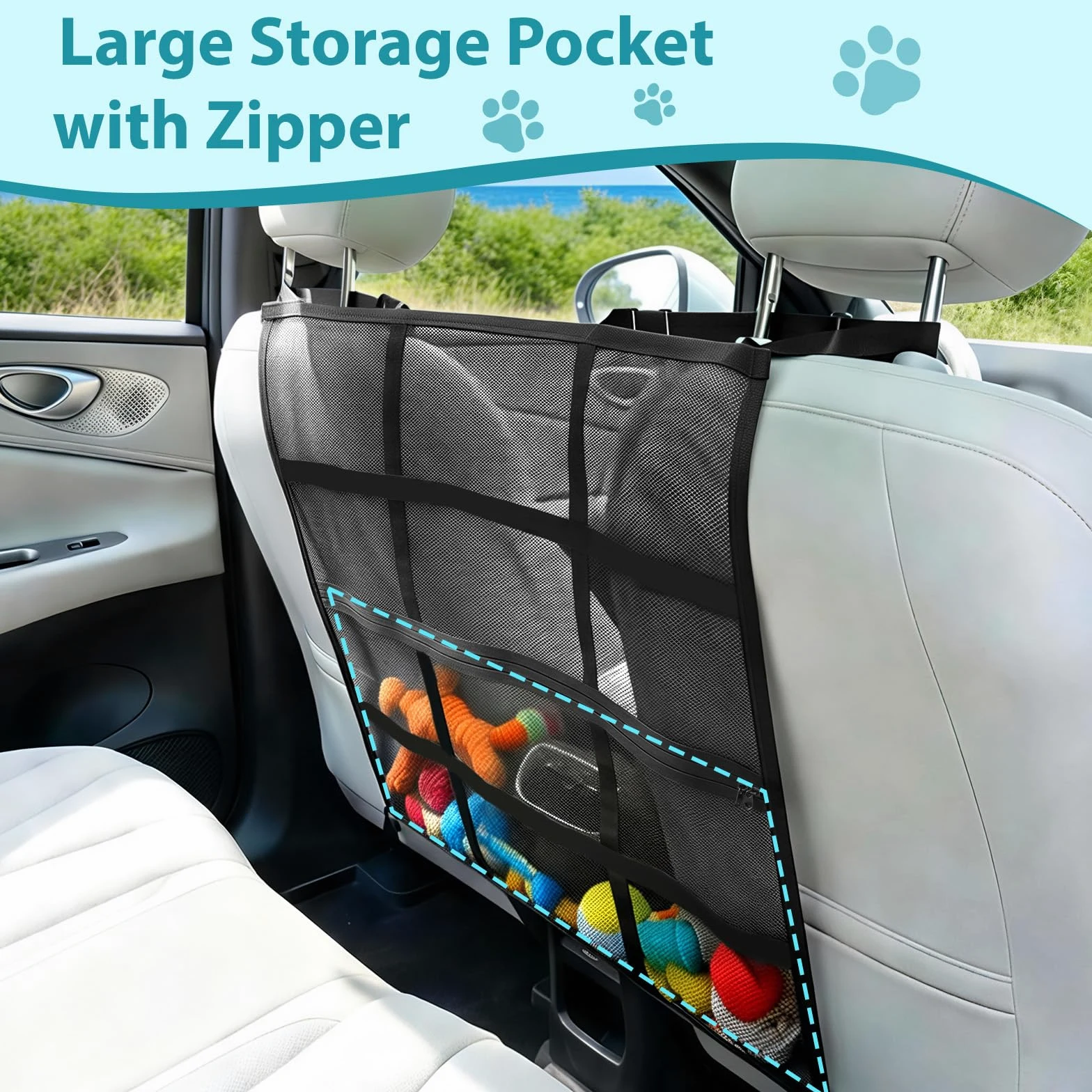 Barrière De Sécurité Pour Chien, Barrière Pour Animaux En Filet Double Épaisseur, Évite Que Le Chien Ne Saute Et Ne Distrait Le Conducteur, Facile À Installer Avec Sac De Rangement, 75 X 65 CM