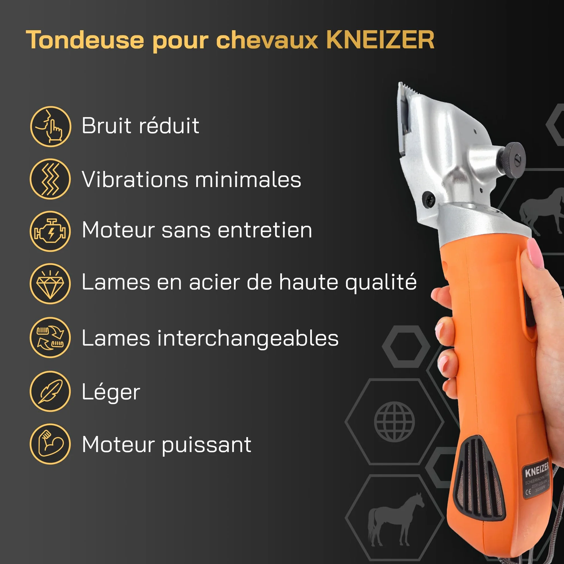 Tondeuse pour Chevaux Silencieuse Faibles Vibrations Lames Interchangeables