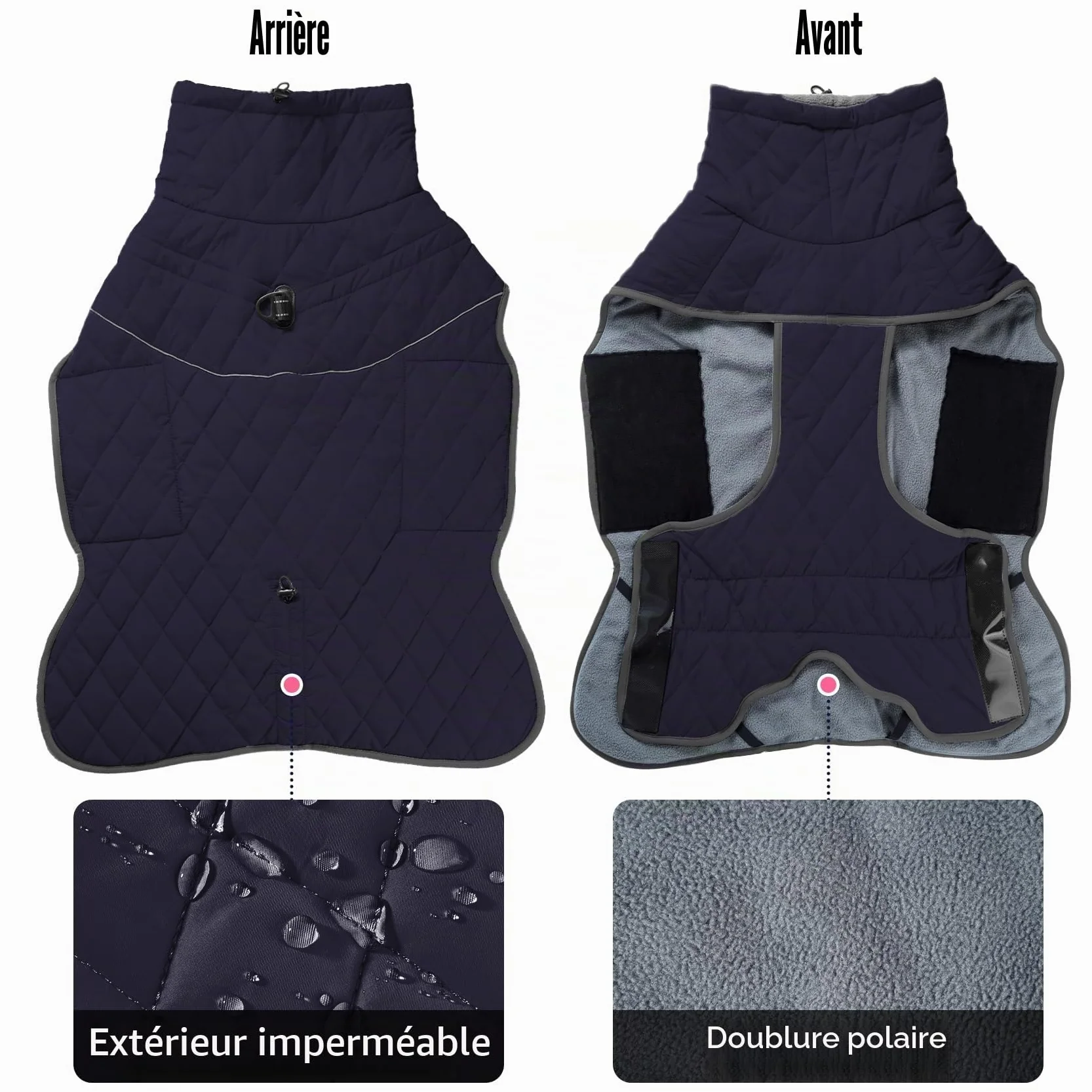 HEYWEAN Manteau Chien Imperméable Chaud Doublée Polaire Réfléchissante D-Ring Hiver