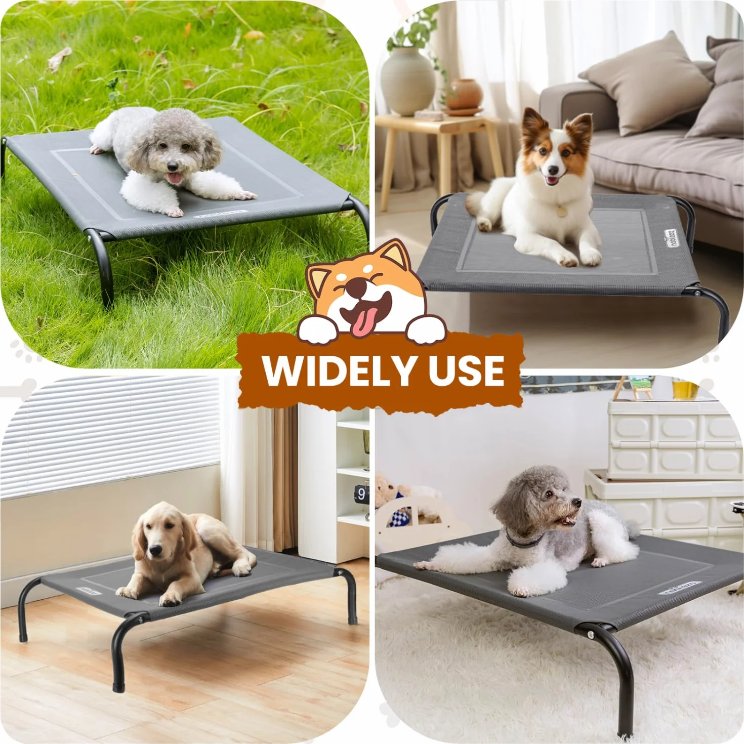 Nobleza Panier Chien Surélevé Camp Intérieur Extérieur Lavable Respirant Gris L 124x90x20CM