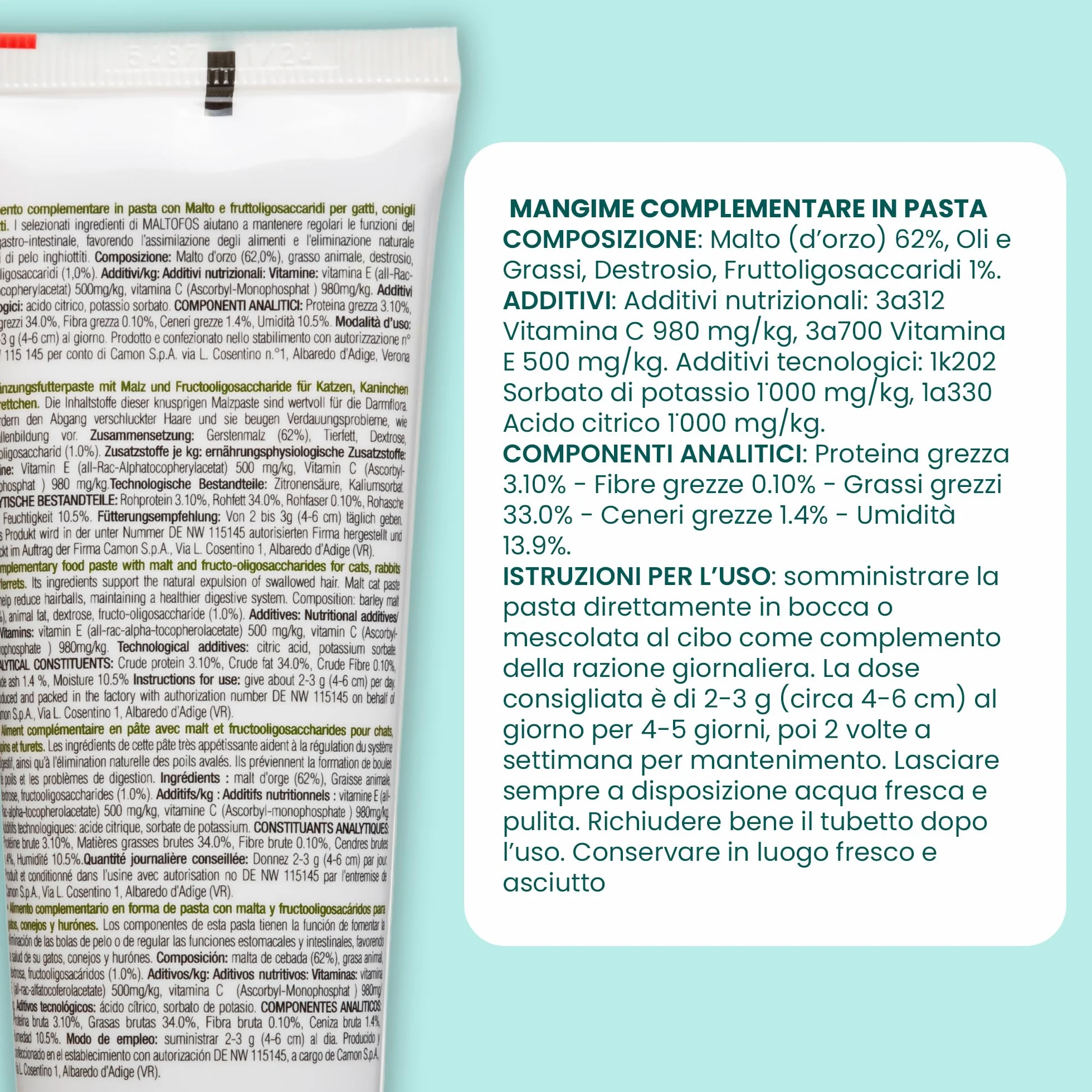 CAMON Maltofos Pâtes au Malte avec FOS Nourriture complémentaire pour Chats Lapins Furets 100 g