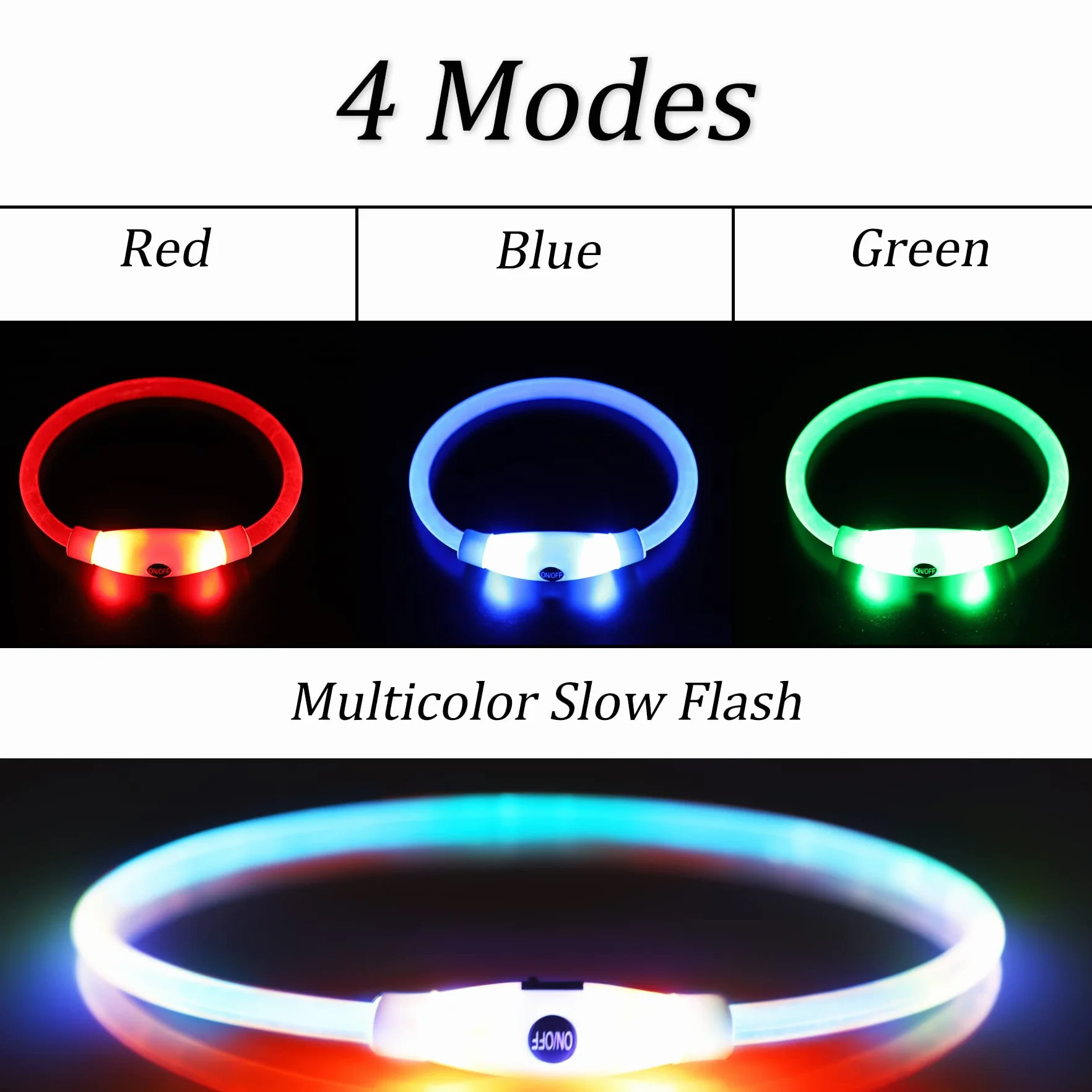 Coolzon Collier Lumineux LED Rechargeable 3 Couleurs Imperméable Ajustable pour Chien Chat