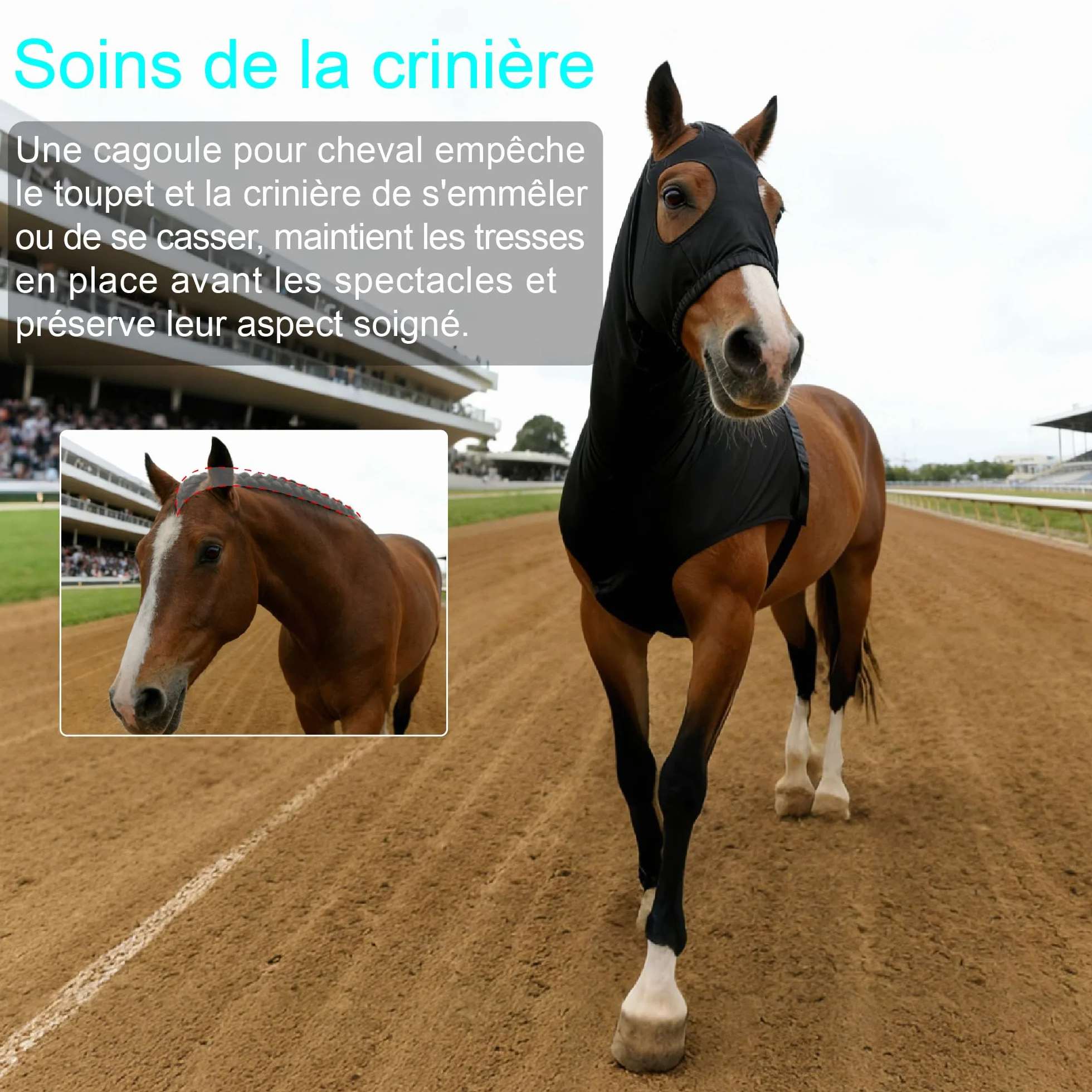 Cagoule Élastique Cheval avec Fermeture Éclair Noir Medium