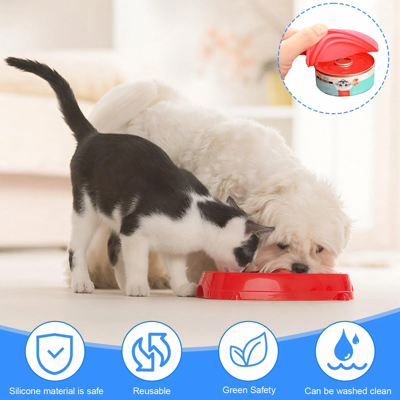 Couvercle Boite de Conserve, 6pcs Couvercle Silicone Alimentaire,Réutilisables Taille universelle en Silicone pour Nourriture pour Chien et Chat