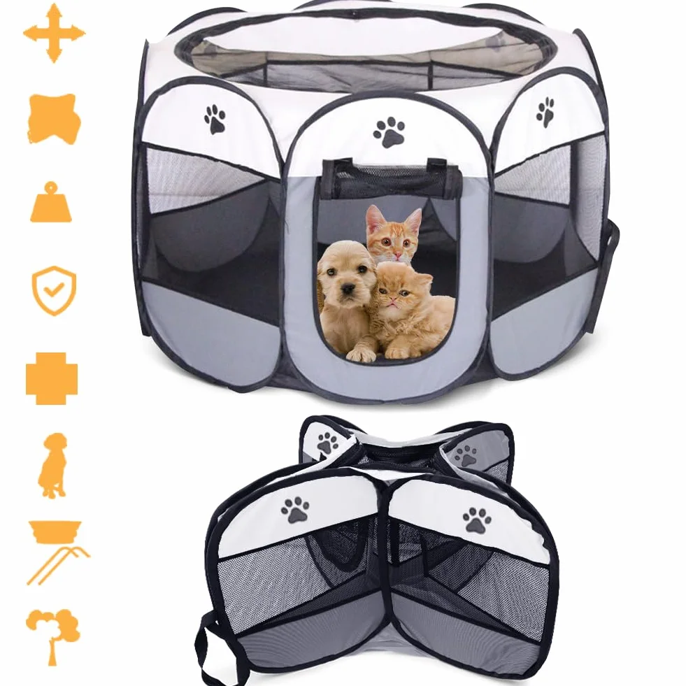 Parc Pliable pour Animaux de Compagnie 74x74x43cm Enclos Portable pour Chats Chiens Lapins Petits Animaux Gris