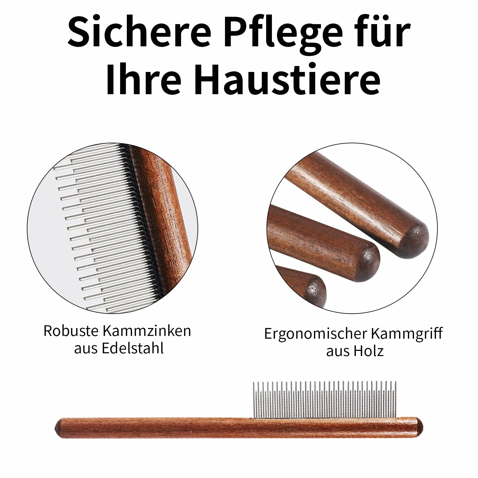 Peigne en bois pour chat et chien - Portable, long, anti-boules de poils