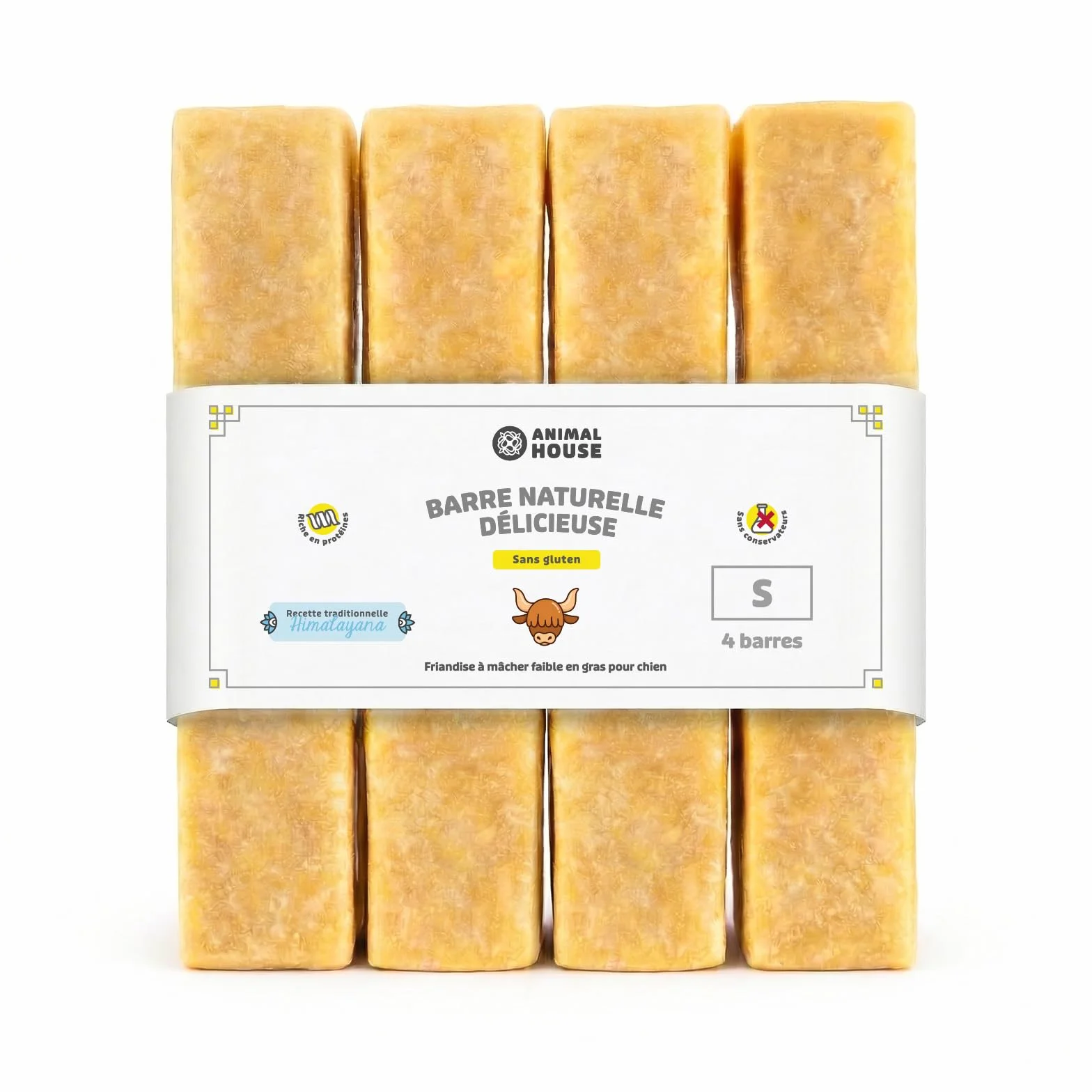 Animal House Lot de 4 Barres de l'Himalaya à mâcher, 100% Naturel, renforce l'hygiène buccale, Forte et Durable, Taille S