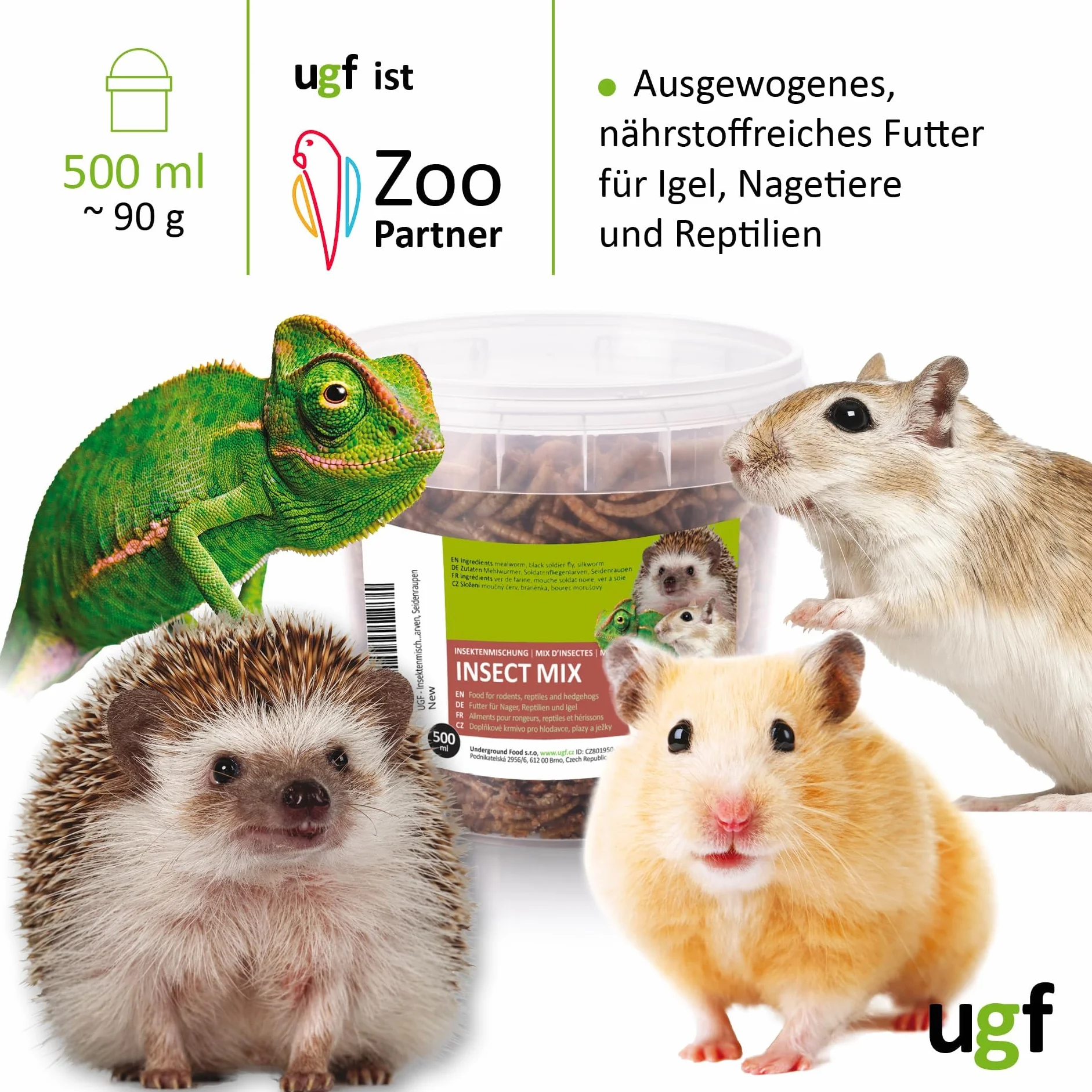 UGF Mélange pour Insectes 80g Seau 500ML Nourriture pour hérissons gerbilles Hamsters Rats lézards