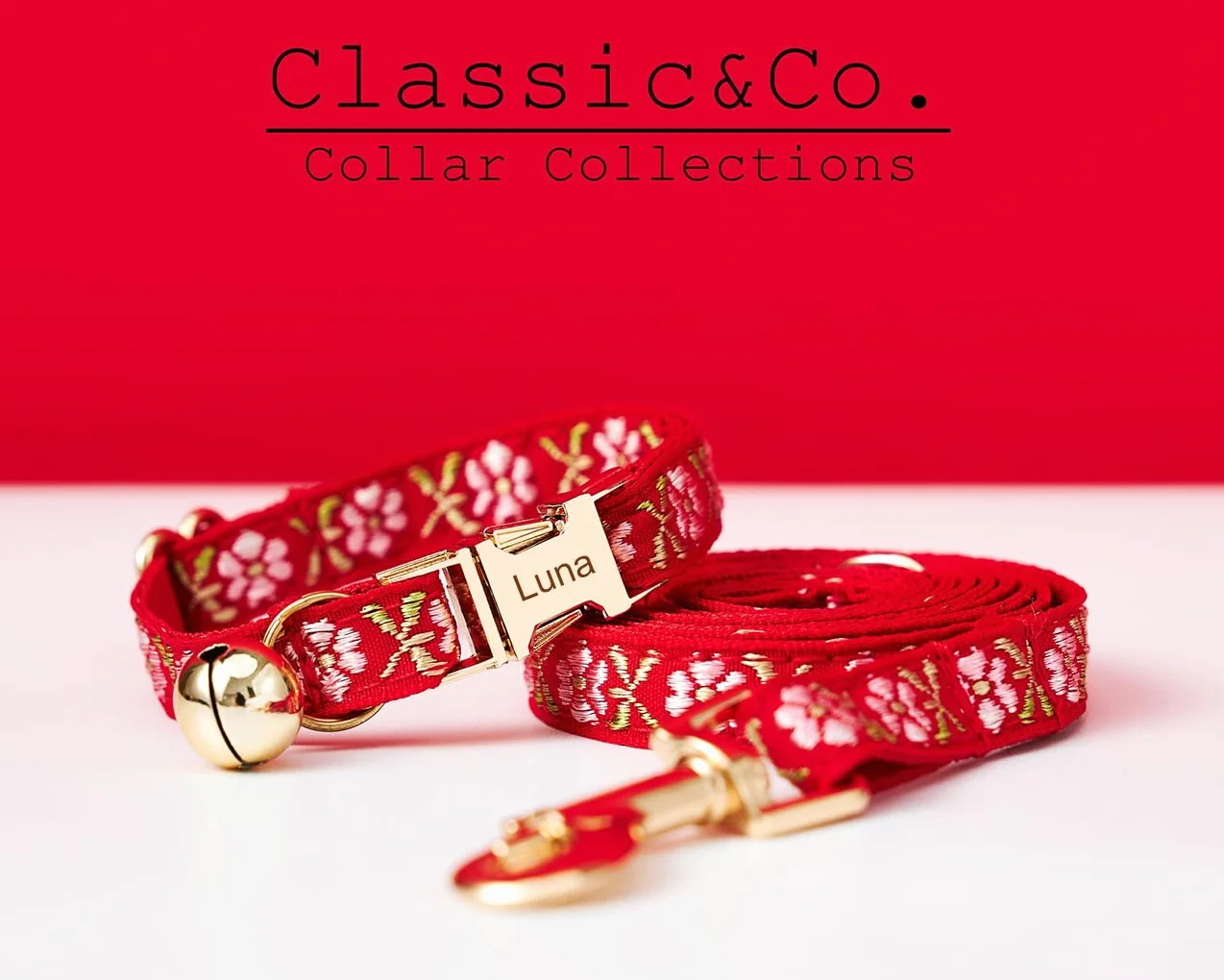 Collier personnalisé pour chat avec nom et numéro gravés, boucle métal, réglable (jacquard floral)
