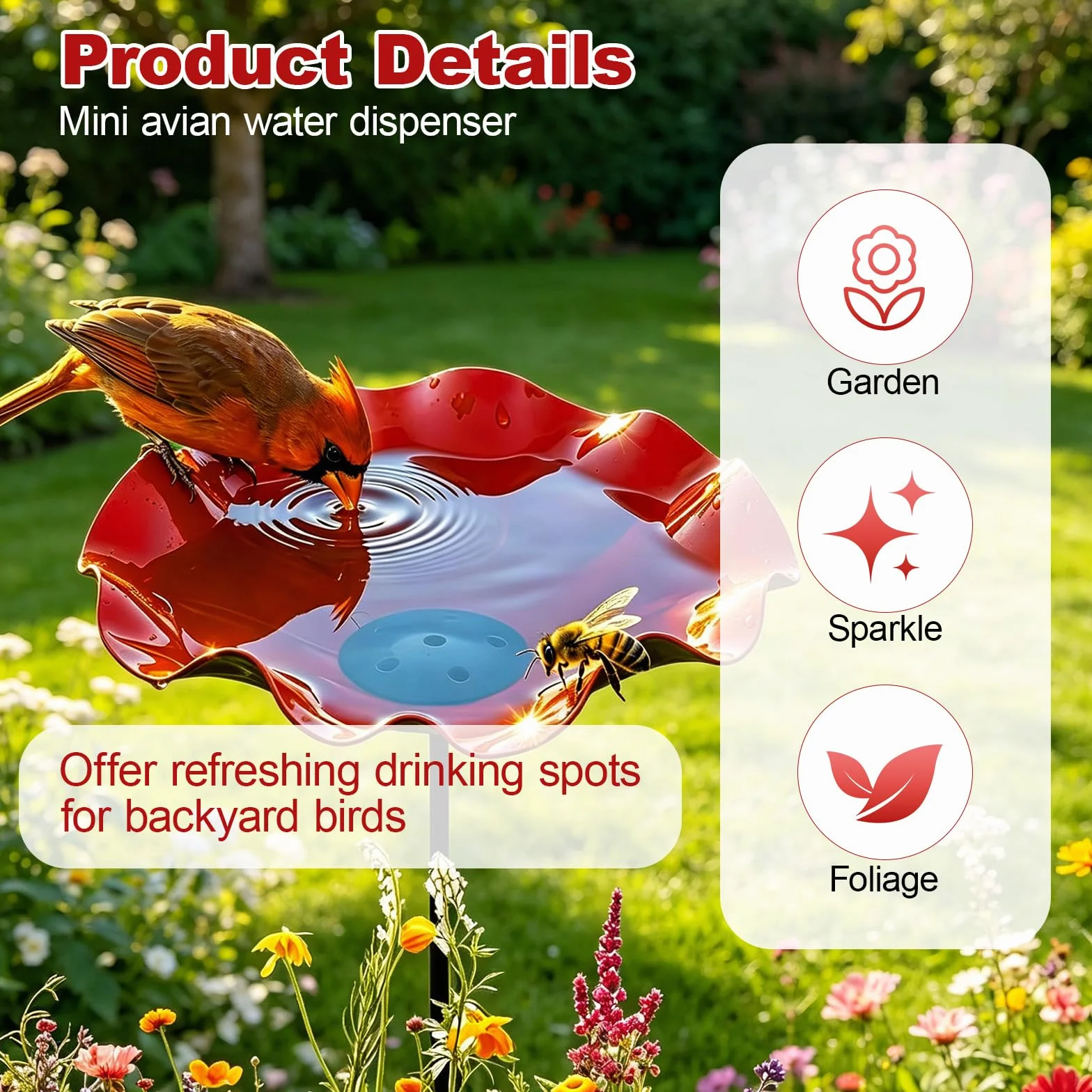 Abreuvoir à Oiseaux en Métal Motif Floral, Mangeoire d'Extérieur pour Jardin