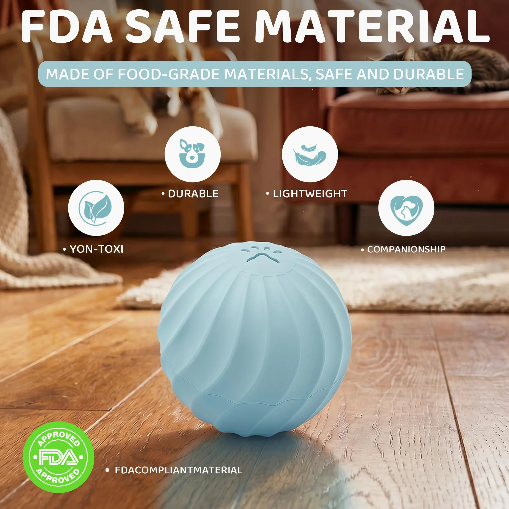 Jouet interactif pour chien et chat - Balle électrique avec activation tactile - 2 modes - Étanchéité IPX67 - Coque résistante aux morsures - Rechargeable USB-C - Jouet intelligent - 74 mm