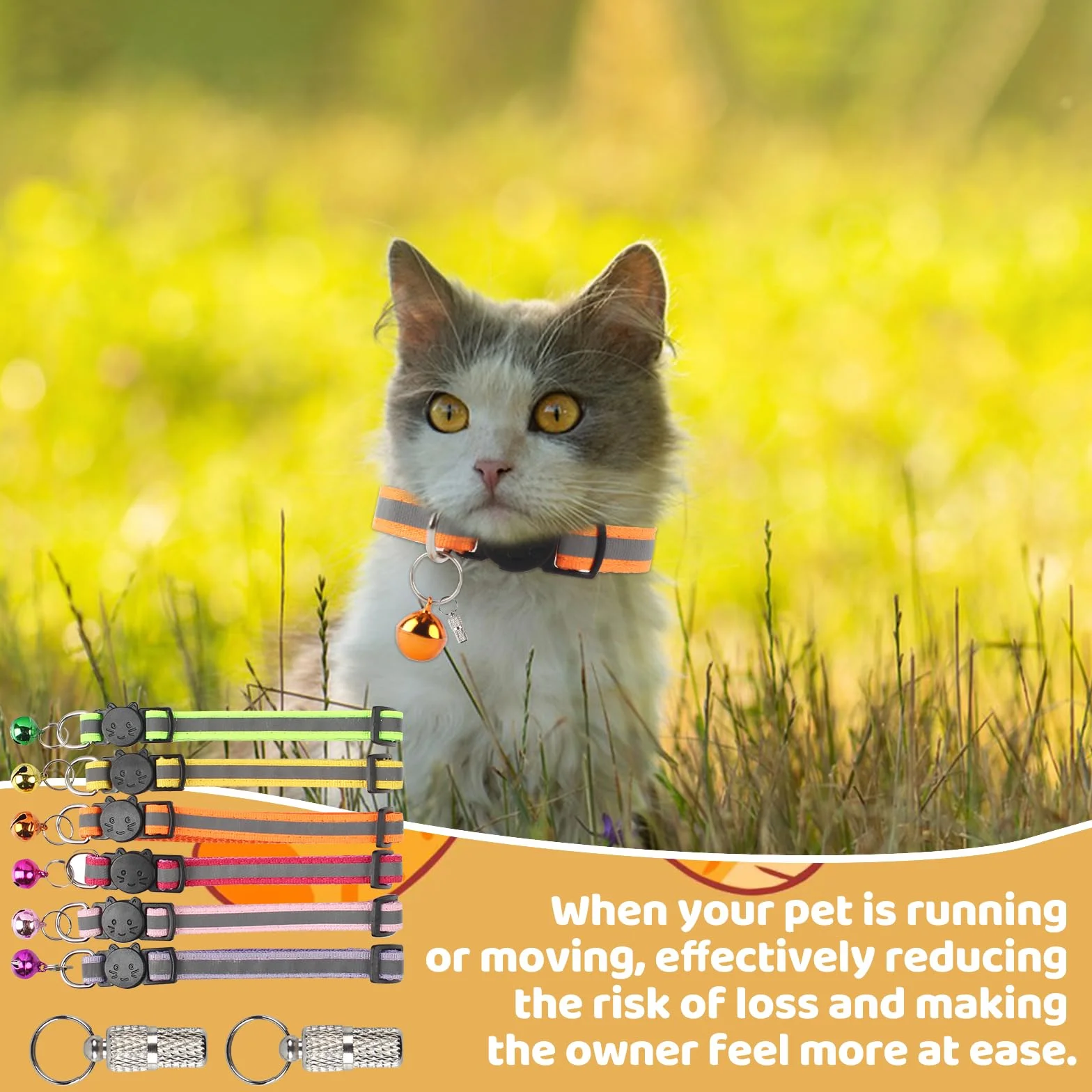 Réglable Collier pour Chat Réfléchissant avec Clochettes, Colliers de Sécurité à Libération Rapide Anti Étranglement