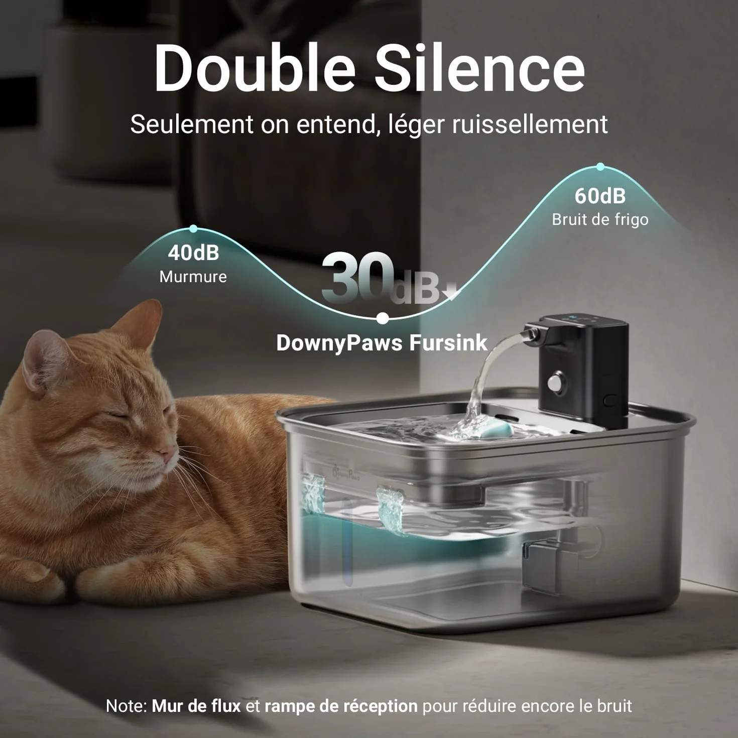 Fontaine à Eau pour Chat sans Fil 4000mAh INOX Détecteur de Mouvement