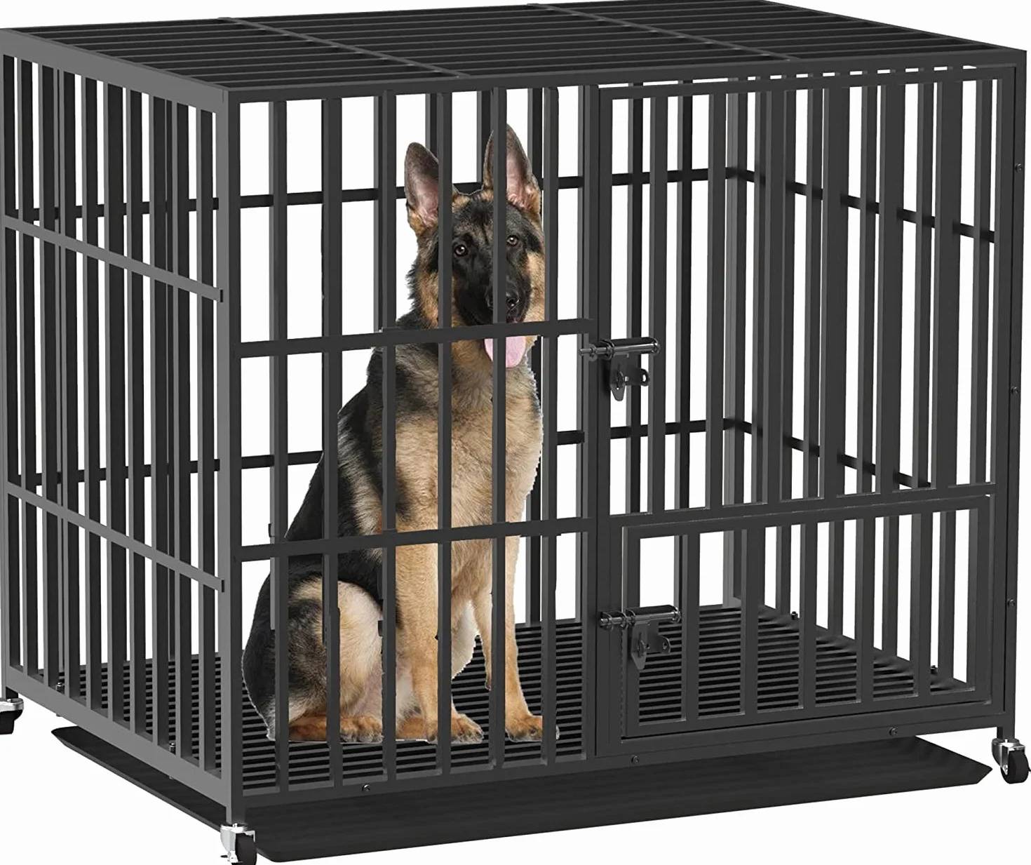 Cage Chien Interieur Solide Métal 117x96x84cm Grand Chien Caisse Transport XXL Roulette 3 Porte Plateau Amovible