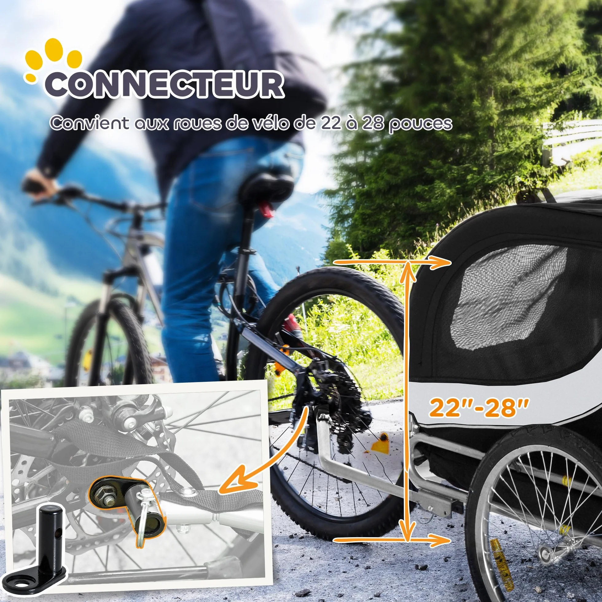 HOMCOM Remorque Velo pour Chien avec Drapeau et 8 Reflecteurs